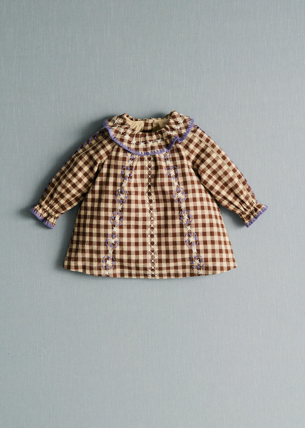 Robe Hélo - Vichy Marron Broderies Lila
