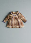 Robe Hélo - Vichy Marron Broderies Lila