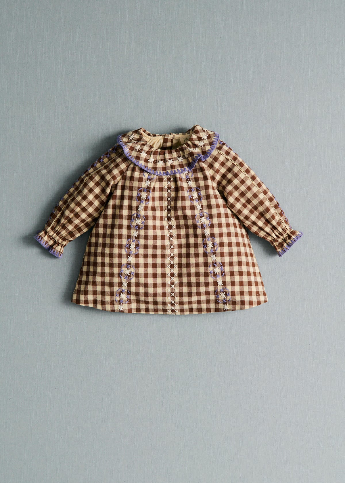 Robe Hélo - Vichy Marron Broderies Lila