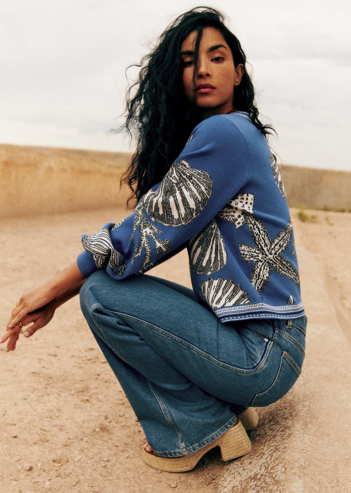 Gilet Marceau - Sézane x Inoui Editions - Jacquard Coquillages Bleu