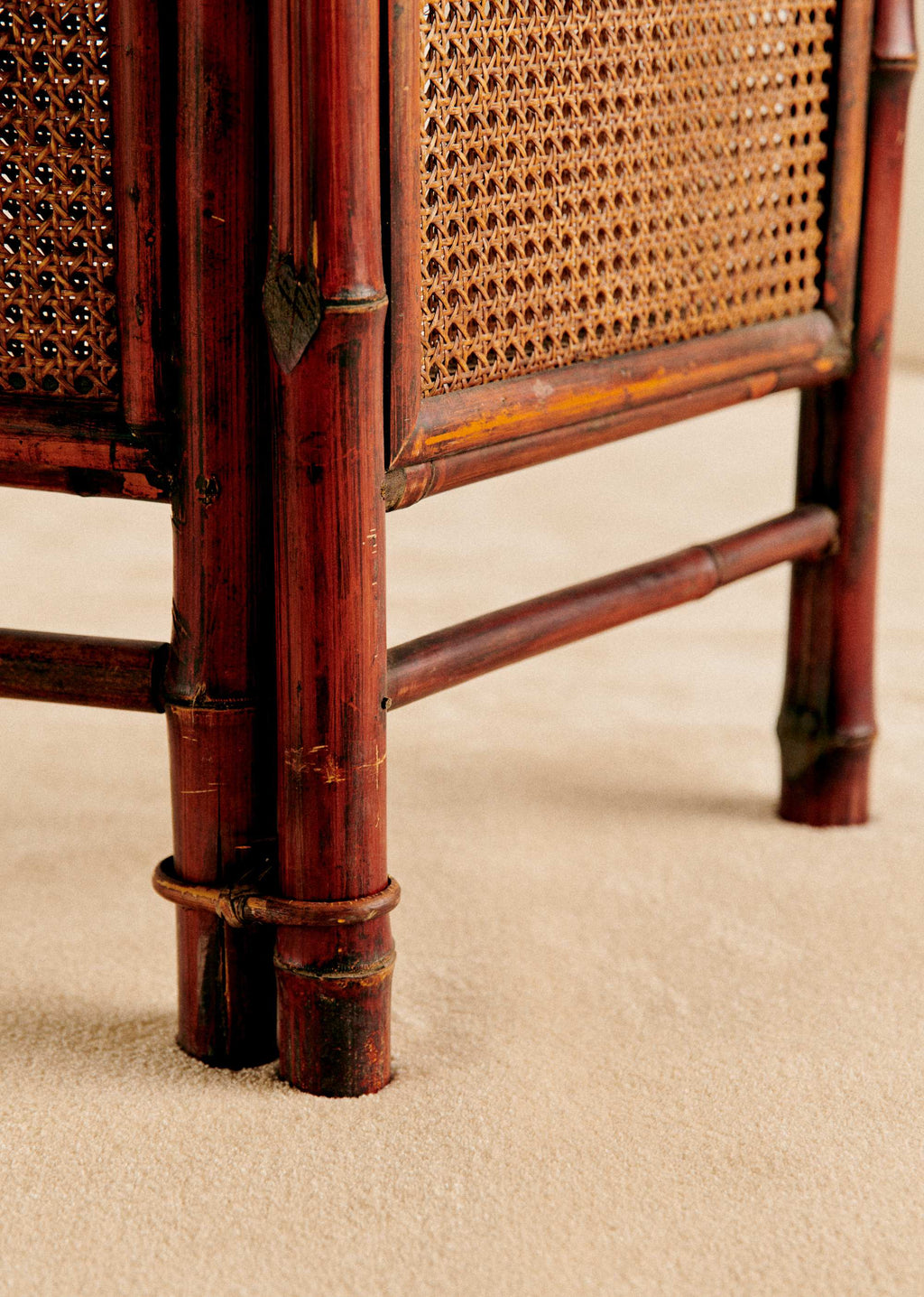 Paravent en bambou et cannage foncé vintage - Bambou et cannage