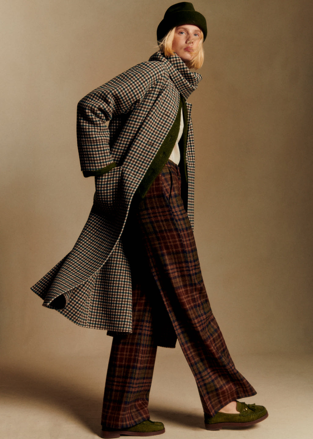 Manteau Kais - Carreaux Vert Marron