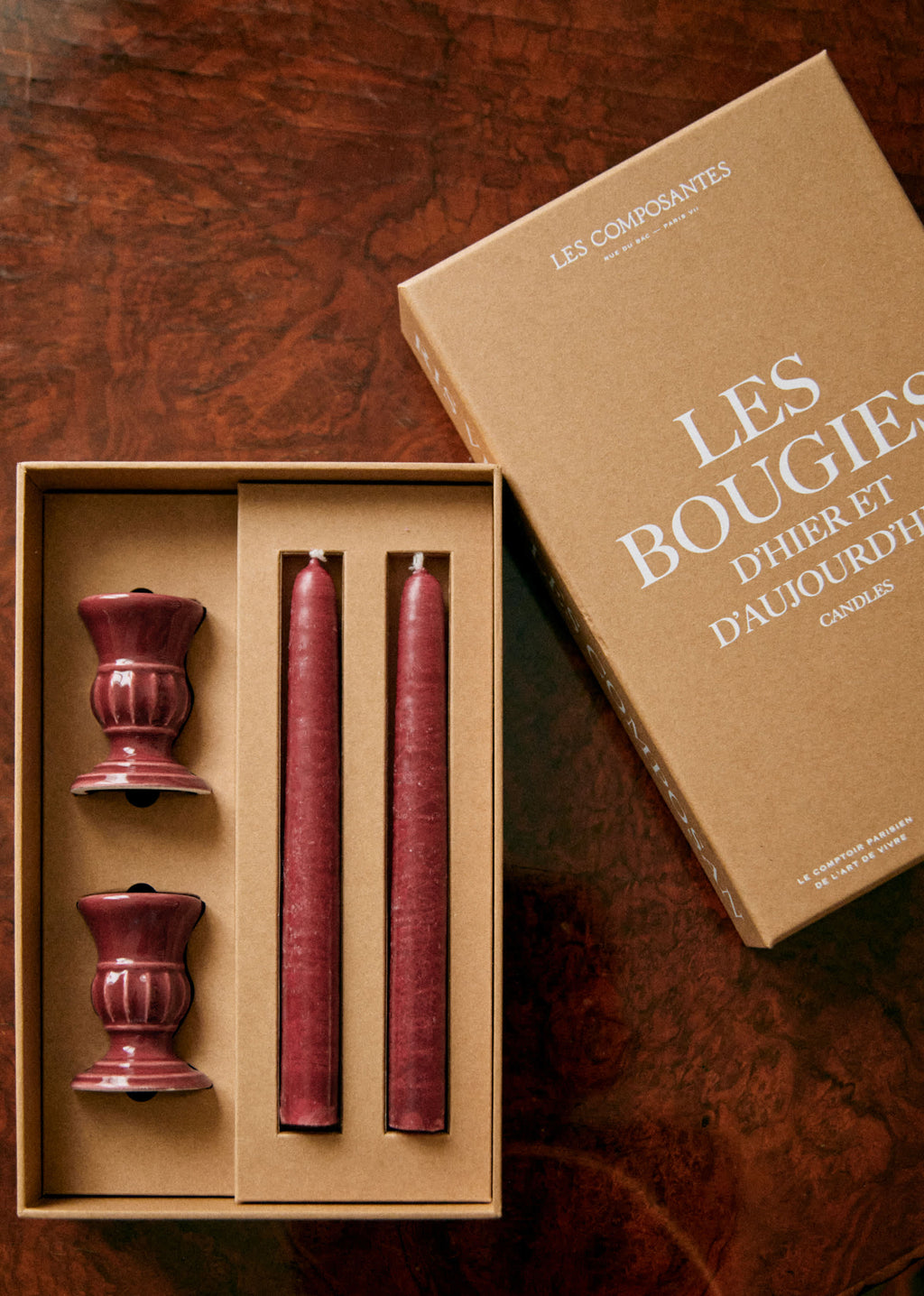 Coffret Bougeoirs Piano et Chandelles - Petit Modèle - Grenat