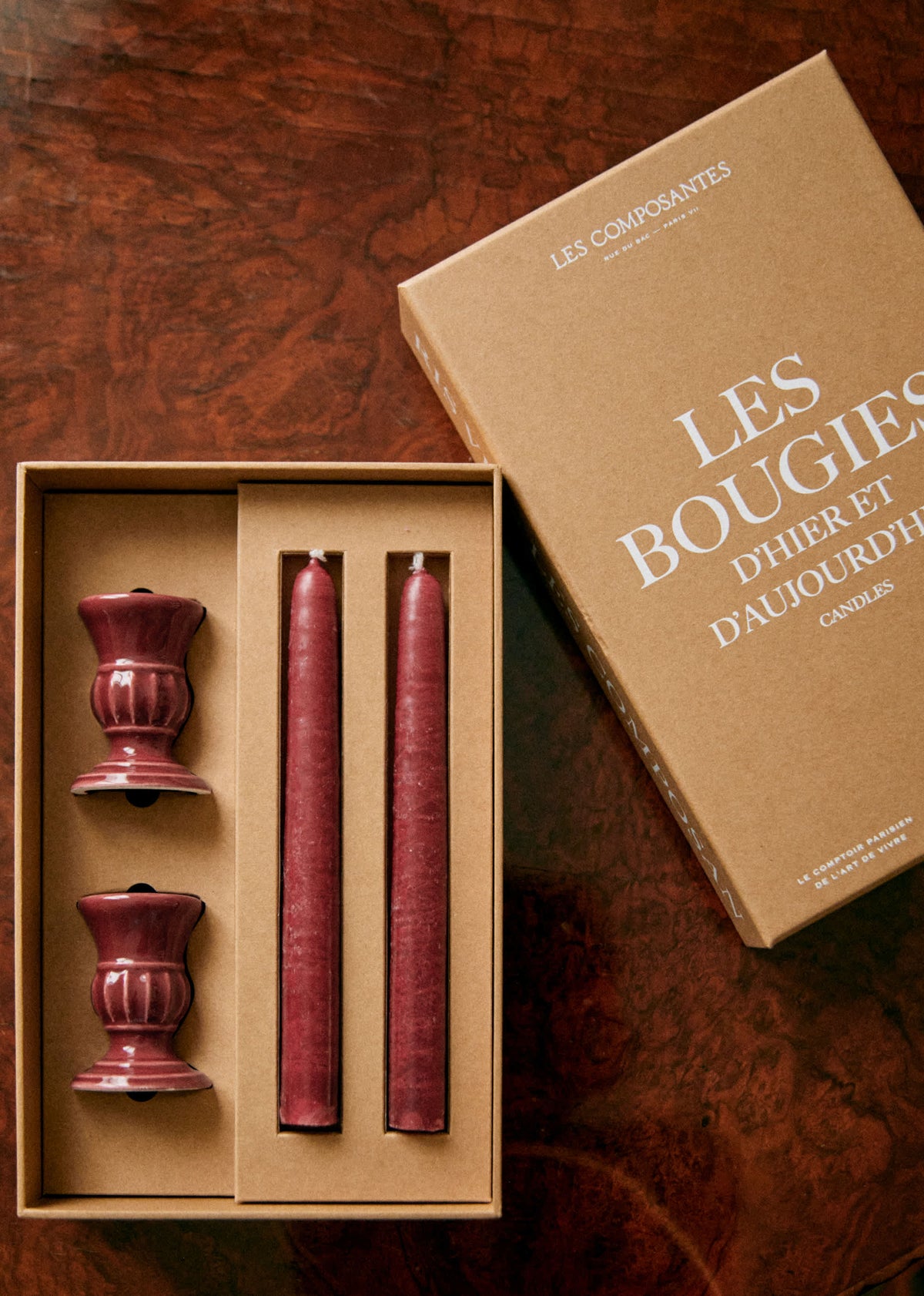 Coffret Bougeoirs Piano et Chandelles - Petit Modèle - Grenat