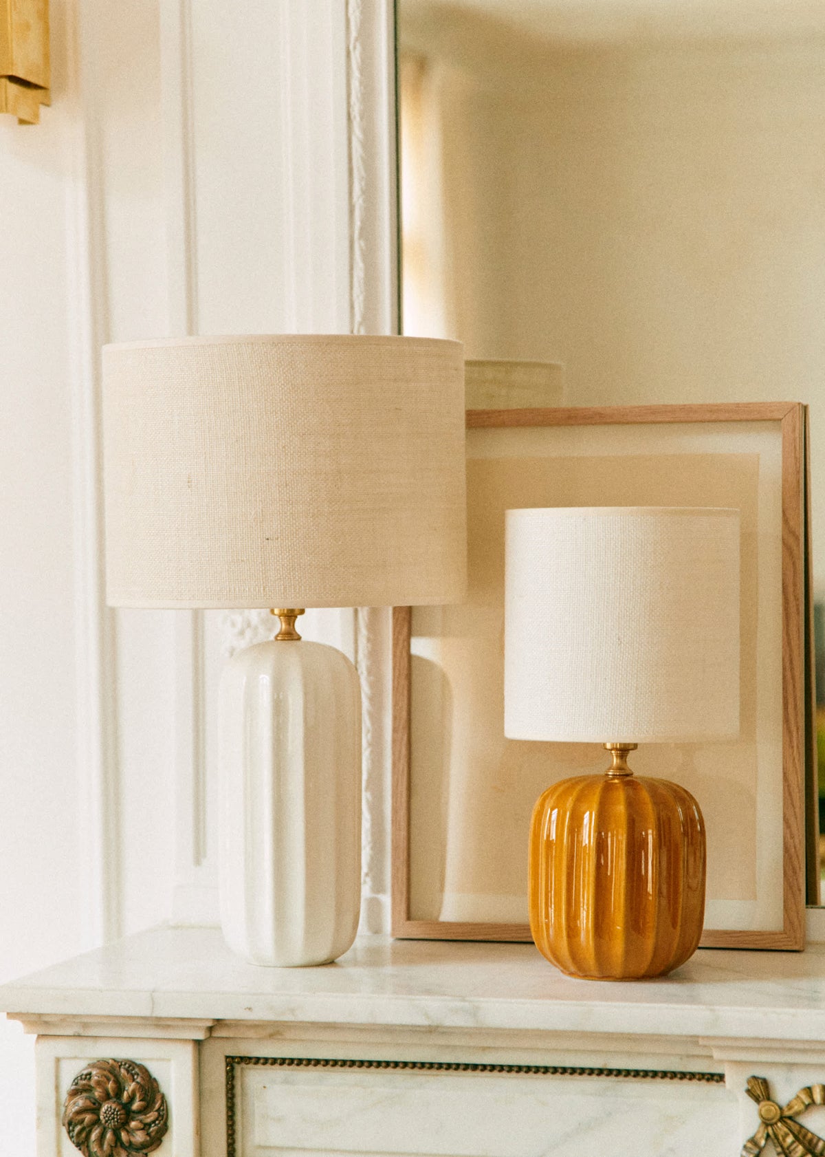 Lampe Traviata petit modèle - Caramel - Abat-jour Dolce - Jute Écru