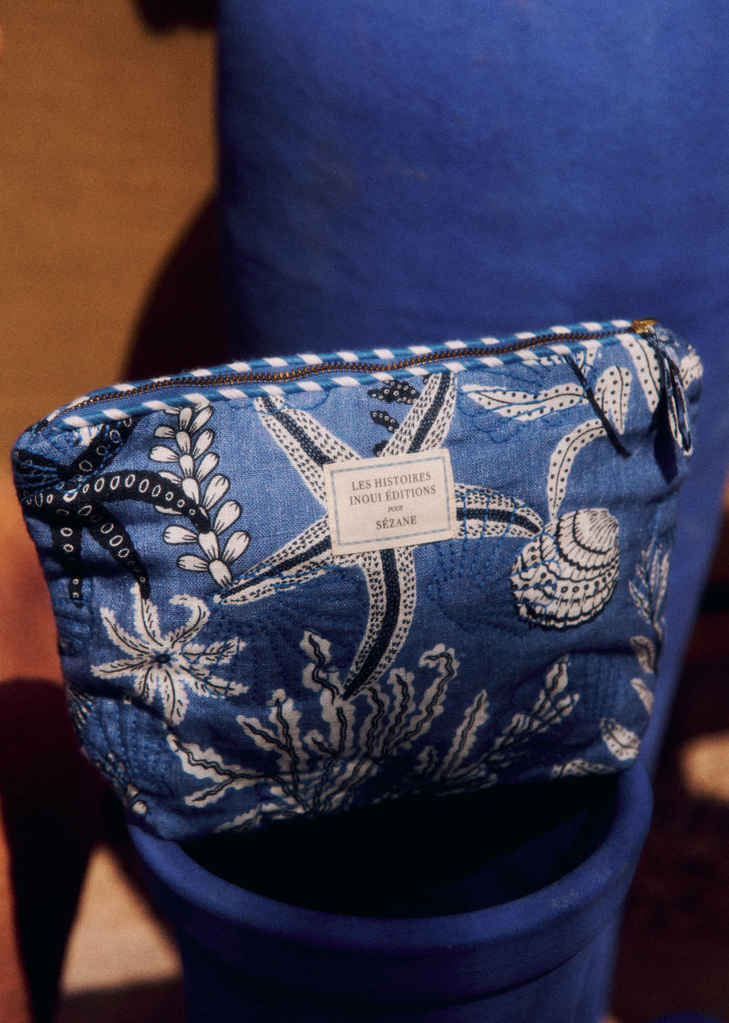 Trousse de toilette - Sézane x Inoui Editions - Imprimé Coquillages Bleu