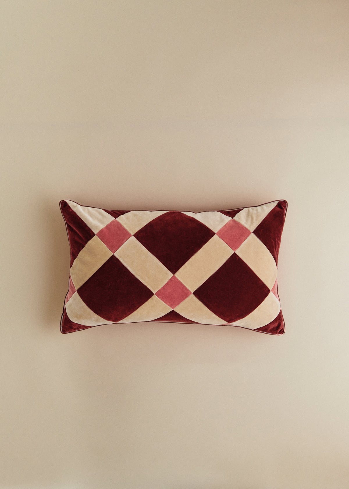 Coussin Velours Patchwork - Petit modèle - Terre de Sienne et Beige