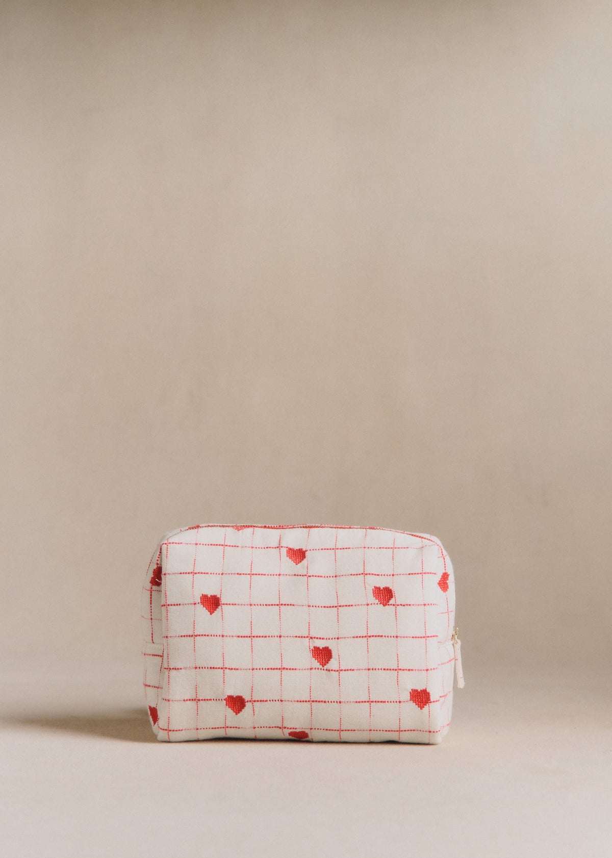 Trousse De Toilette - Broderie Coeurs Rouges