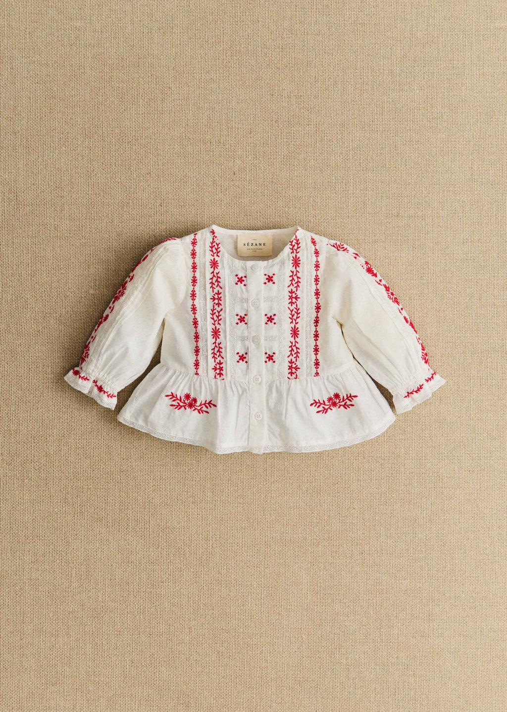 Chemise Charlina - Blanc / Broderie Rouge
