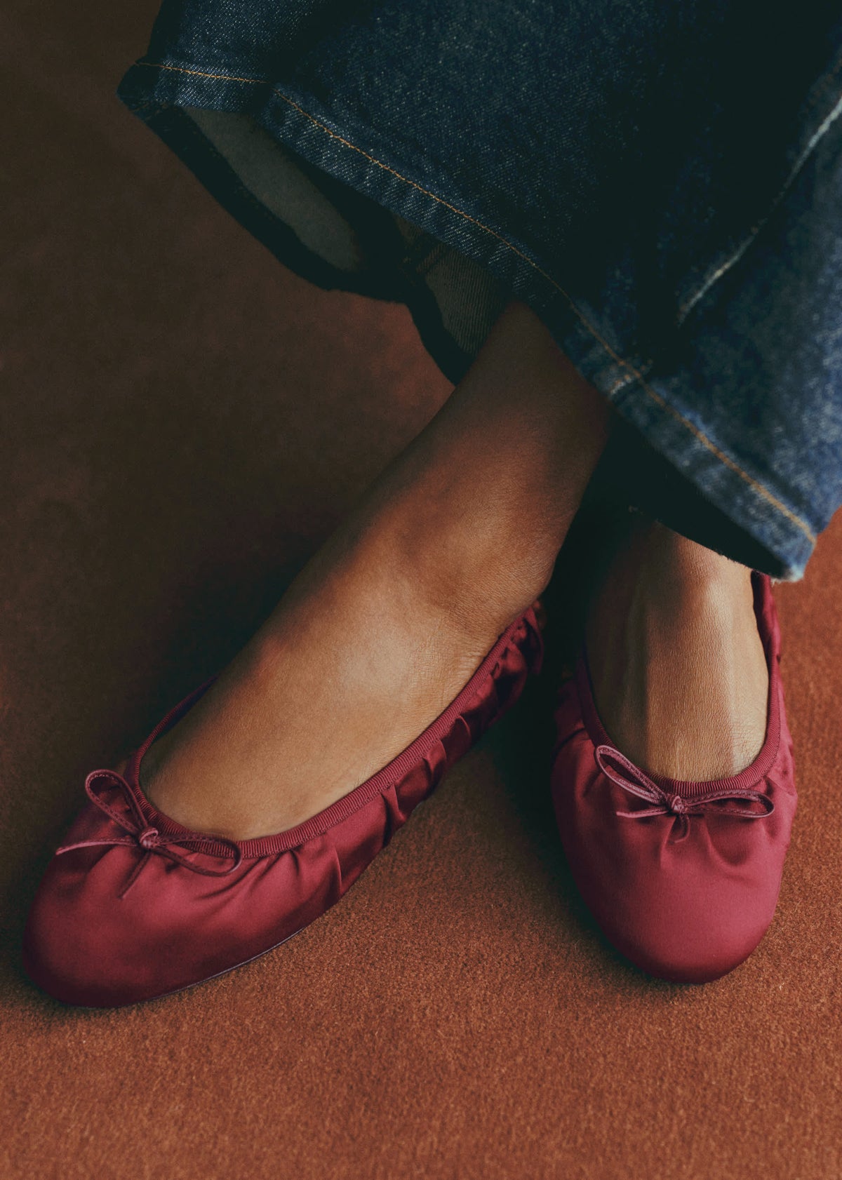 Ballerines Low Agathe - Bordeaux Satin Plissé