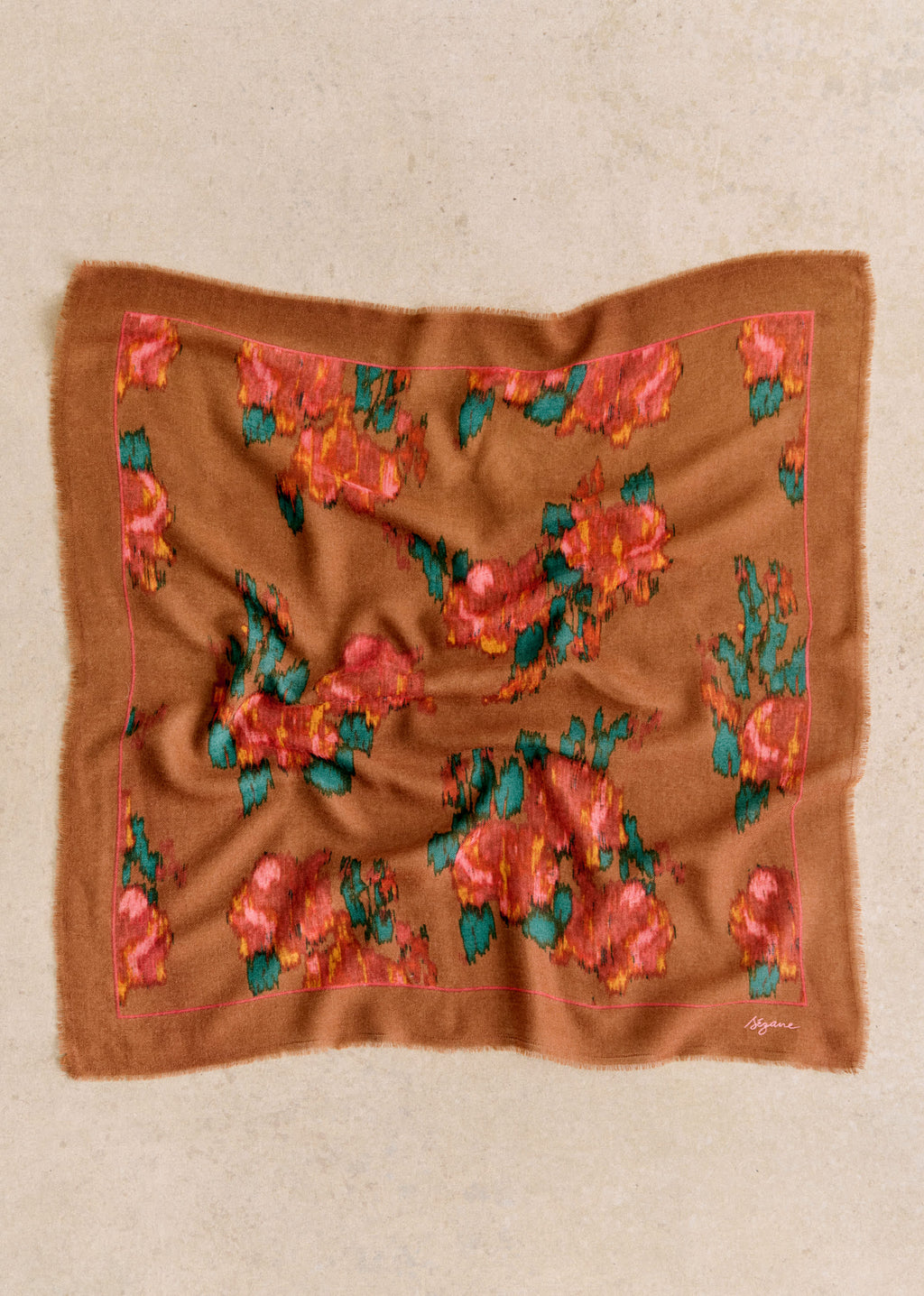 Foulard Maryse - Fleurs chinées fond café
