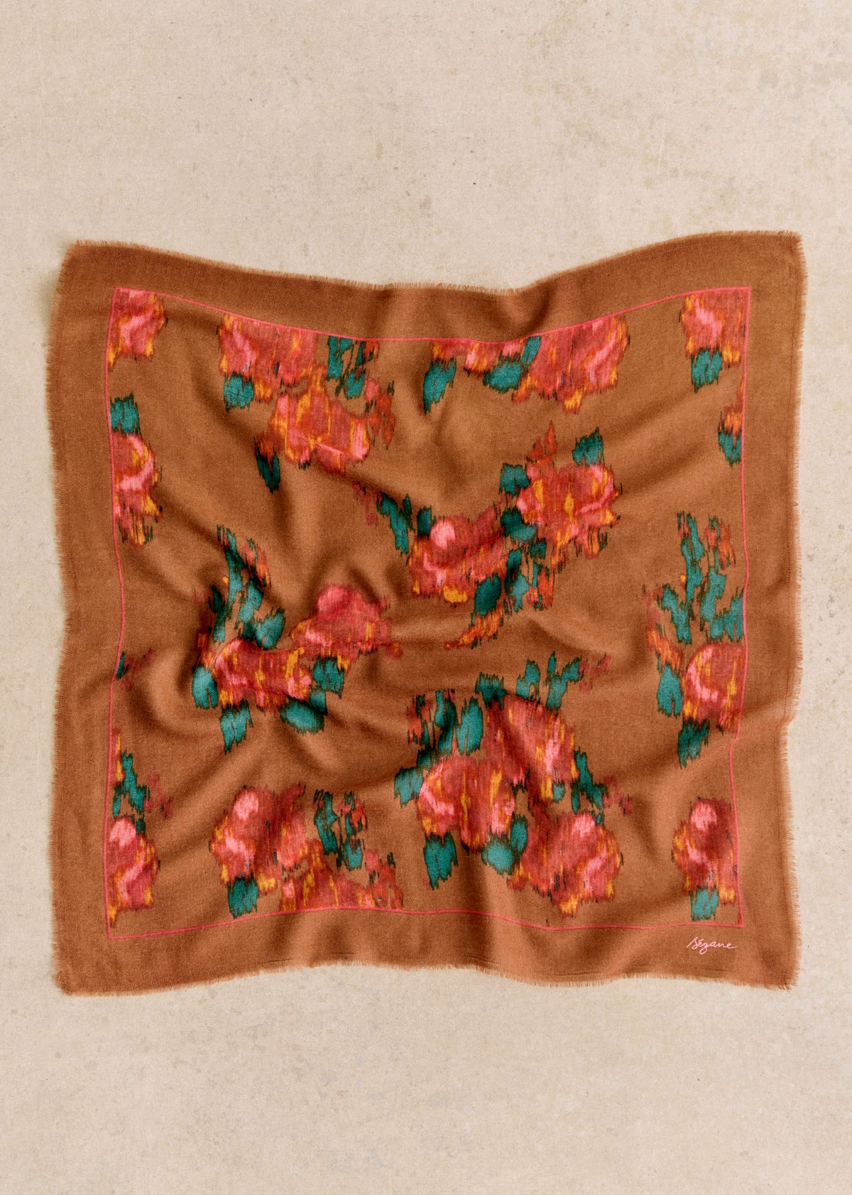 Foulard Maryse - Fleurs chinées fond café
