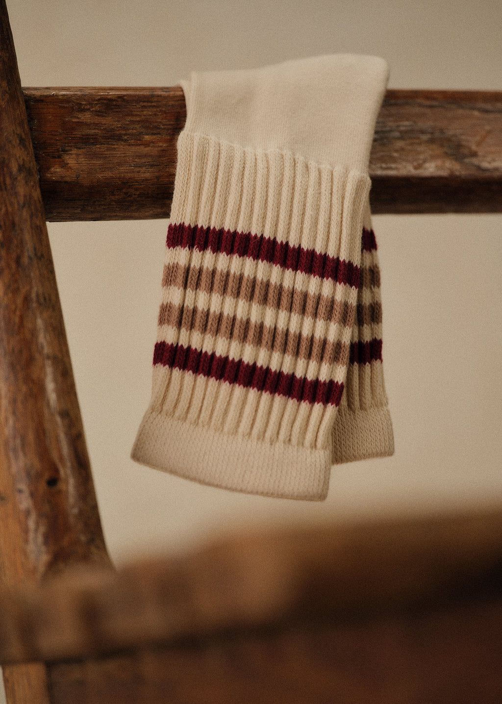 Chaussettes Zane - Écru Rayures Rouge / Beige