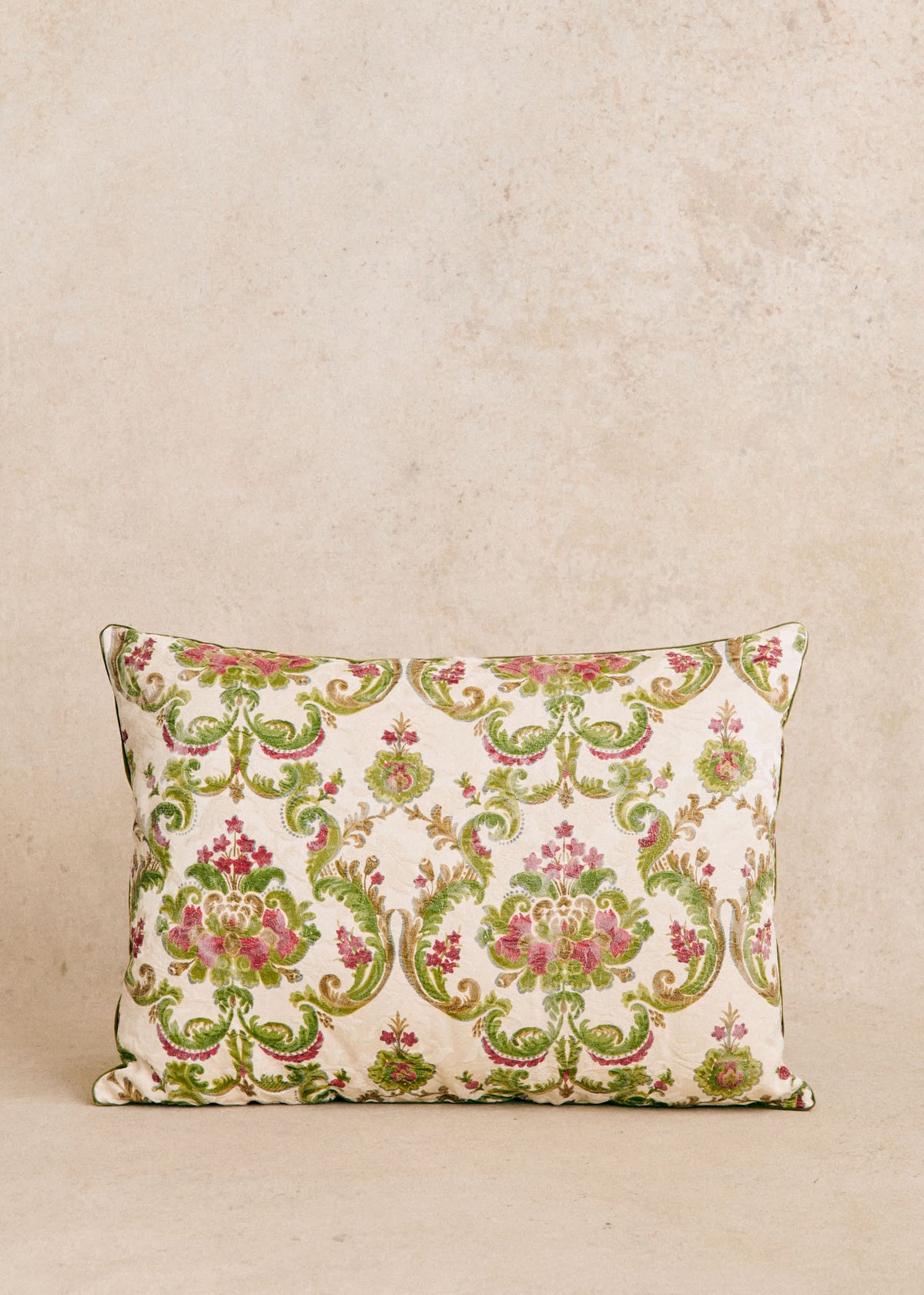 Coussin vintage velours vert - Très grand modèle - Imprimé bohème
