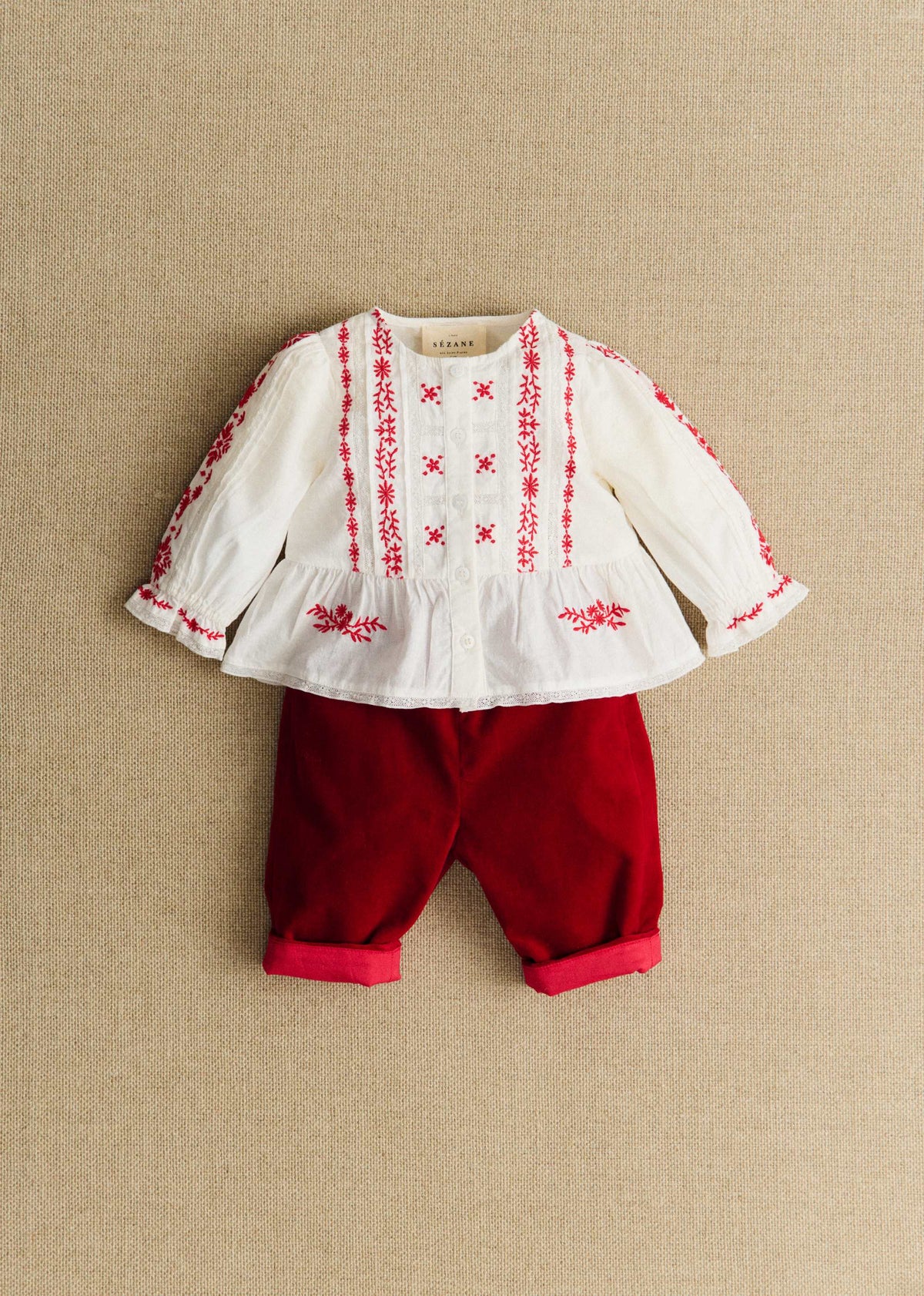 Chemise Charlina - Blanc / Broderie Rouge