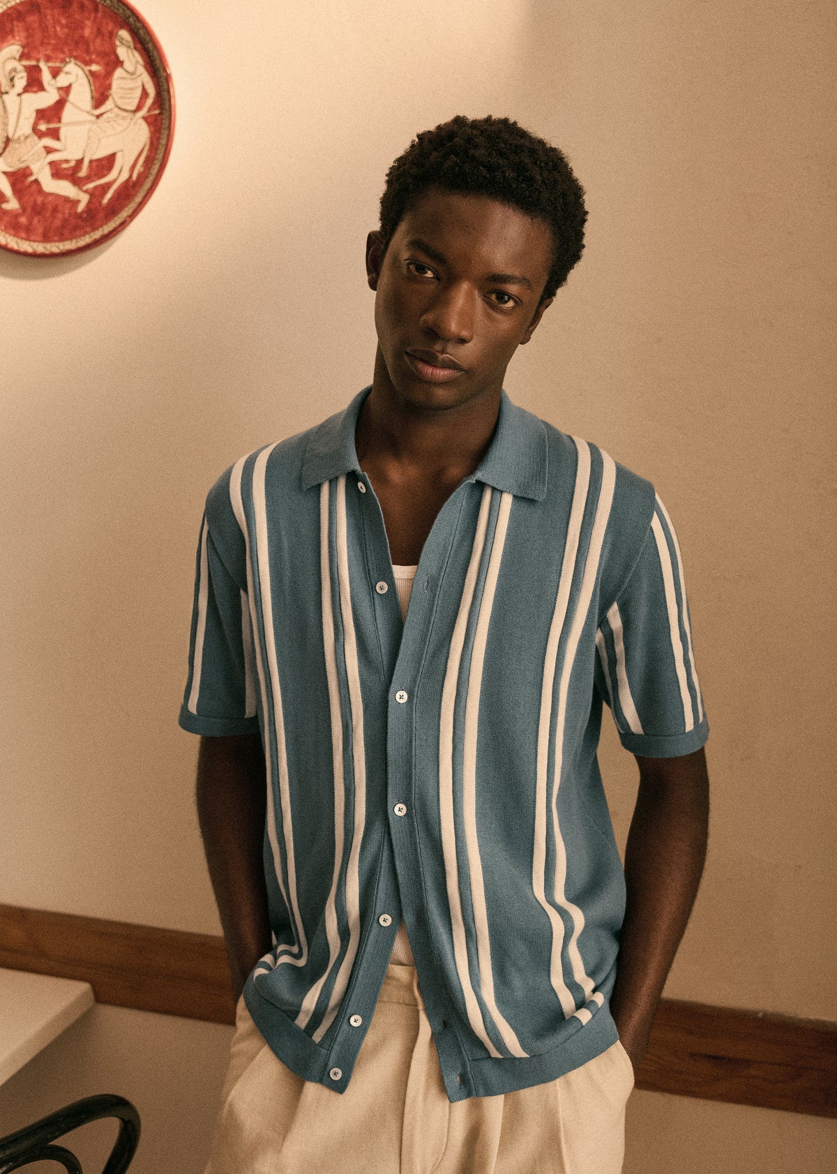 Chemise Maille Braden - Bleu Acier Rayures Écrues