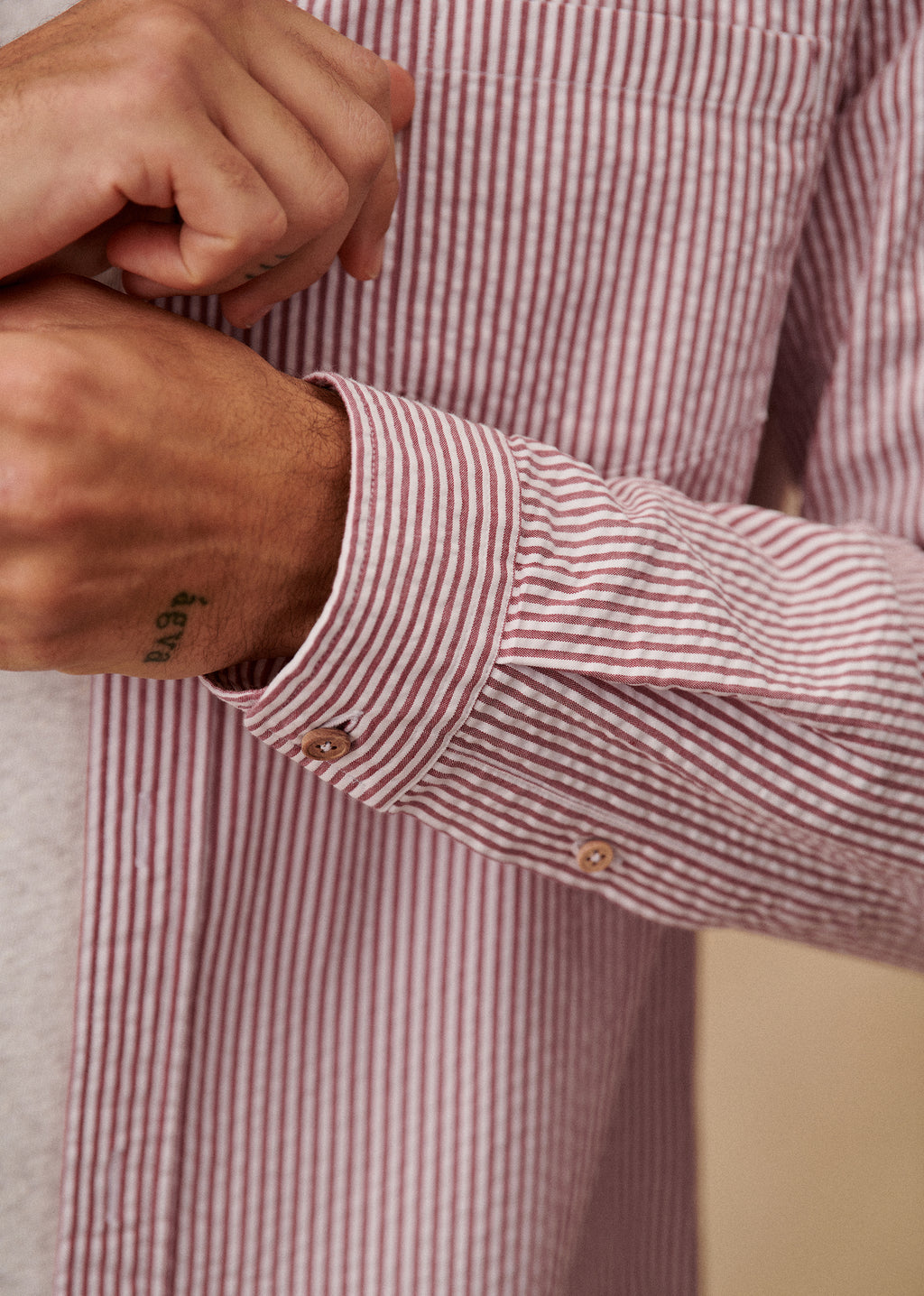 Chemise Charlie Seersucker - Blanc / Bordeaux