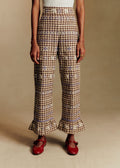 Pantalon Alexio - Vichy Marron Broderies Lila