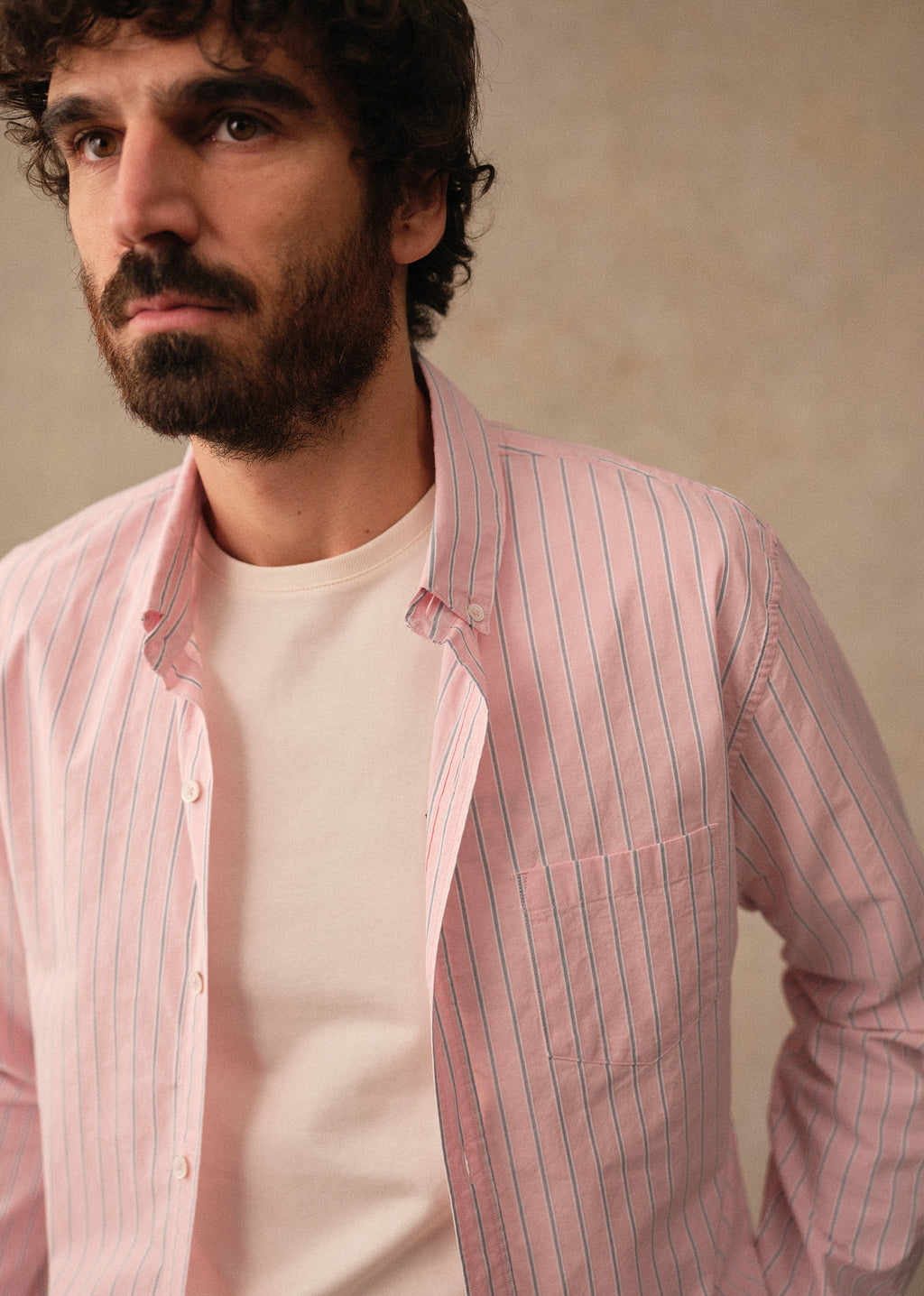 Chemise Charlie - Rose Rayures Bleues