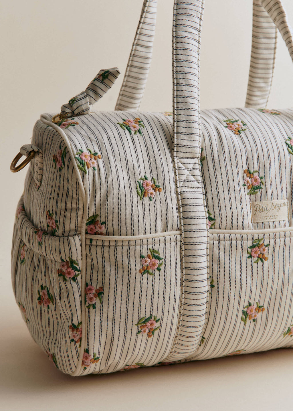Sac à langer bowling - Rayures Broderie Fleurs