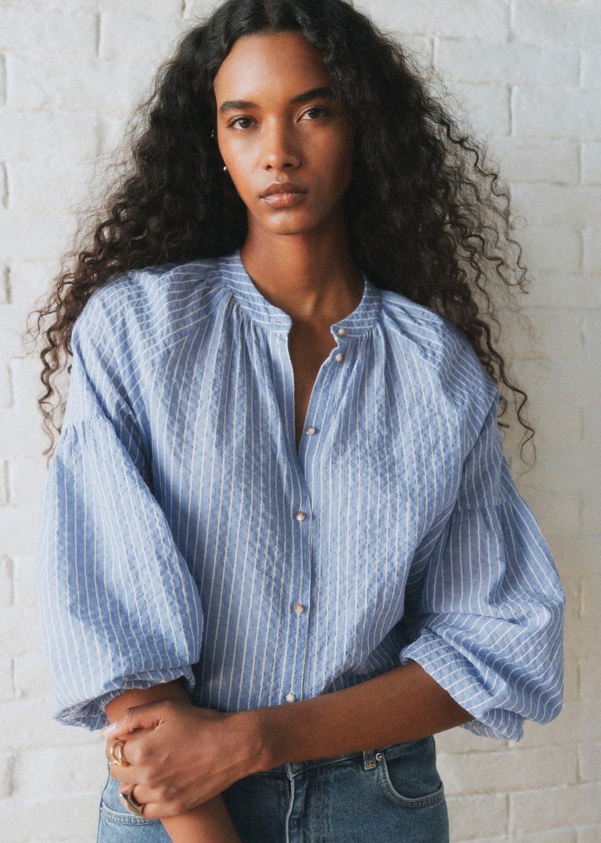 Chemise Nerissa - Rayures Bleu Ciel et Écru