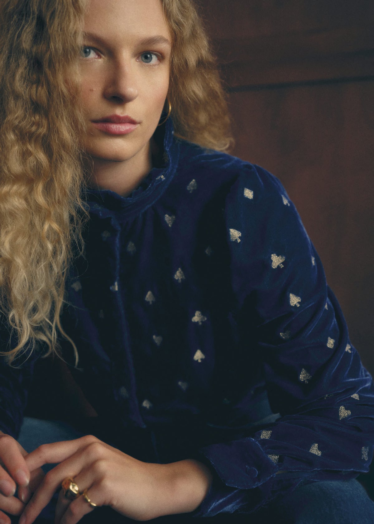 Chemise Ambre - Sézane x Antoinette Poisson - Broderie Cartes Bronze Fond Marine