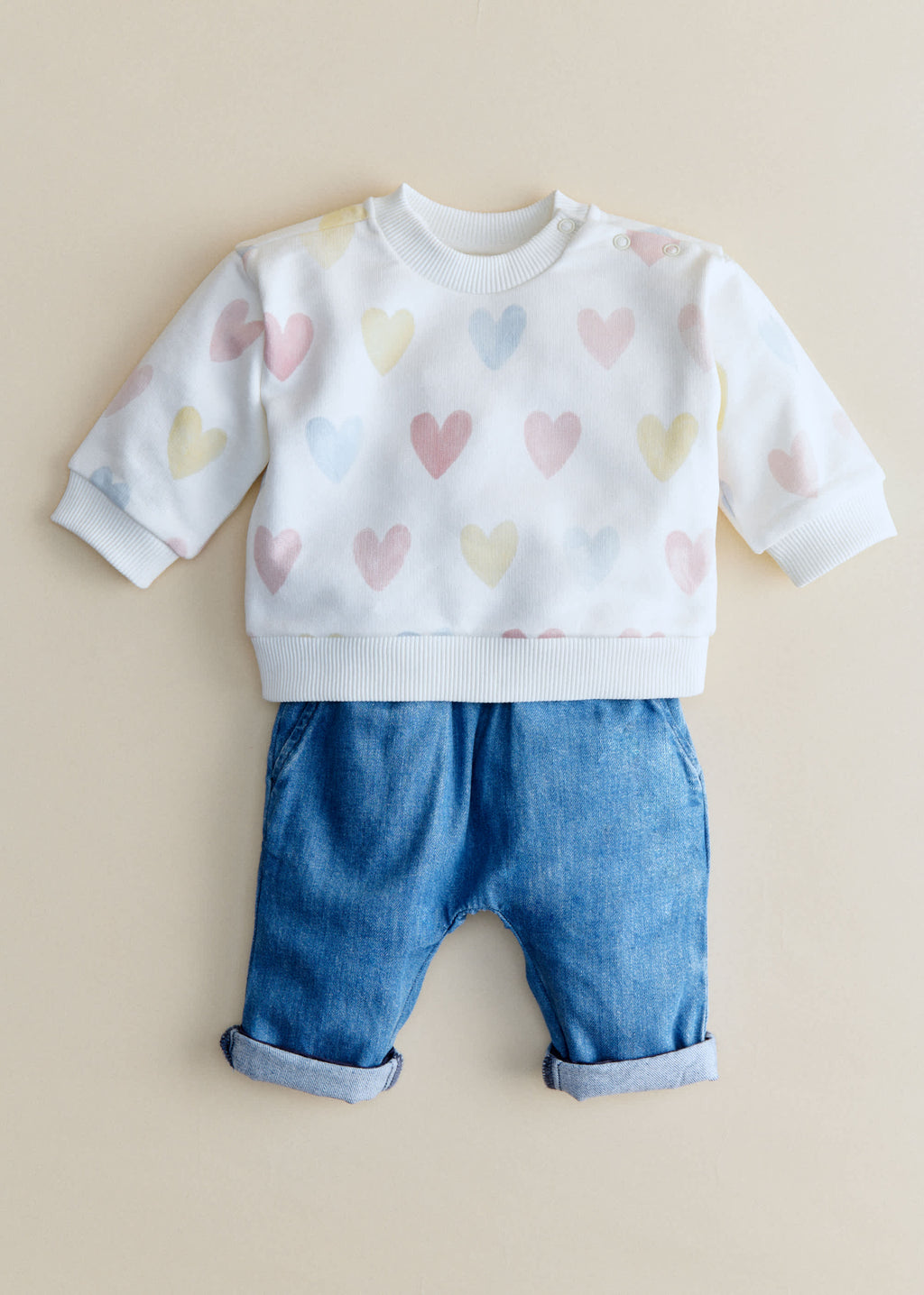 Sweat-Shirt Lary - Ecru / Coeur Pastel