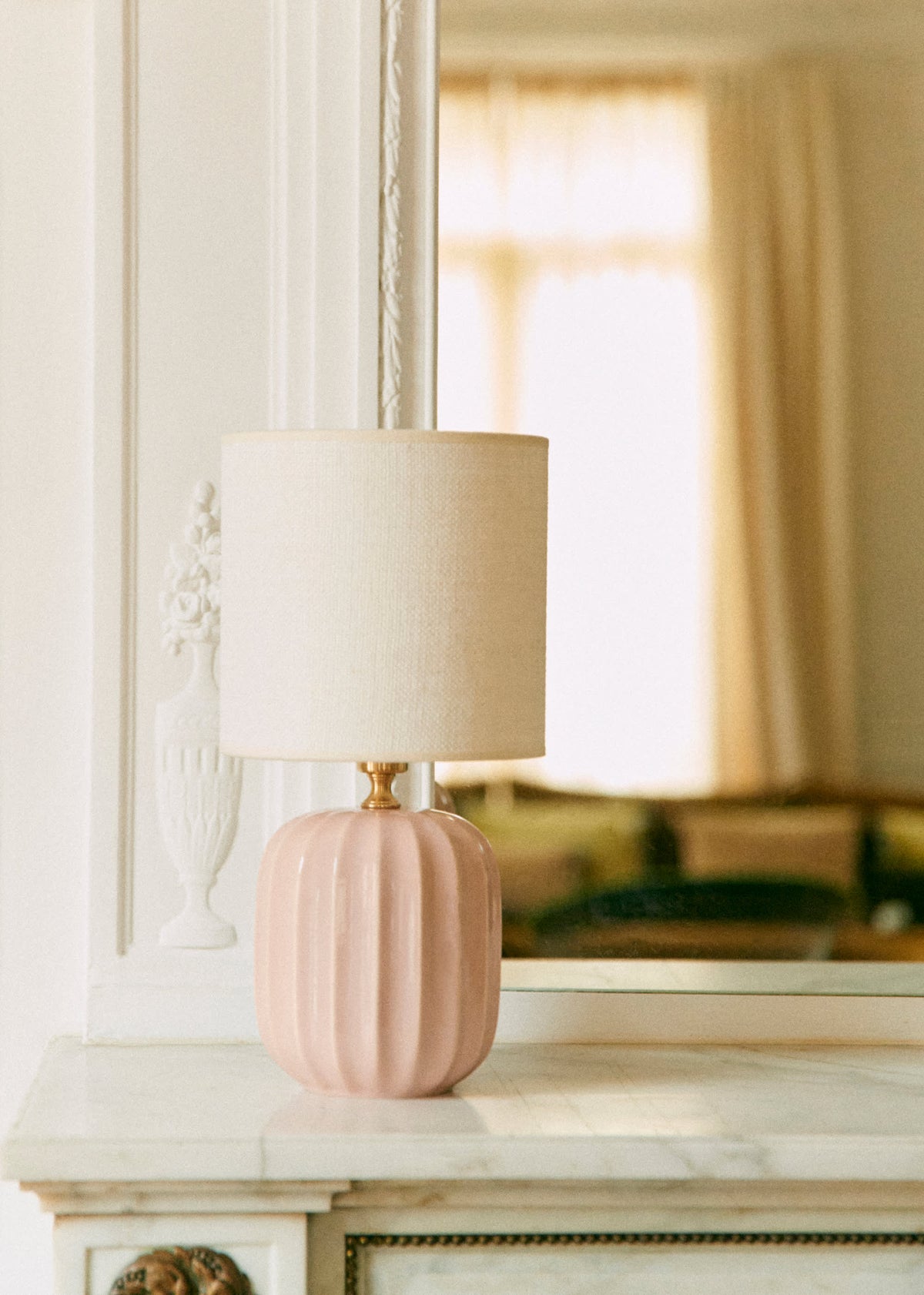 Lampe Traviata petit modèle - Rose - Abat-jour Dolce - Jute Écru