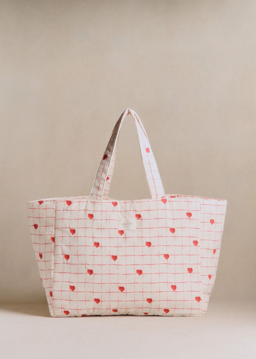Cabas - Broderie Coeurs Rouges