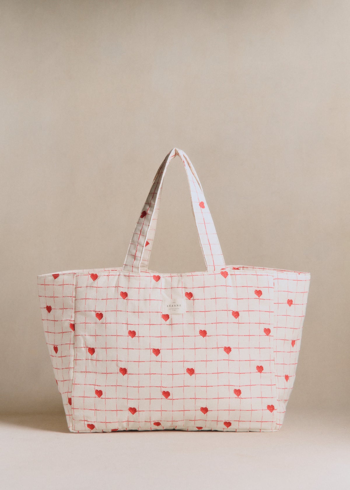 Cabas - Broderie Coeurs Rouges