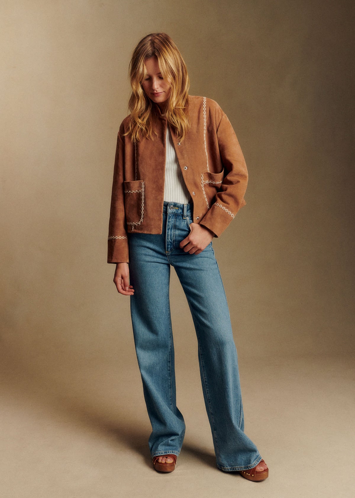 Veste Giuseppe - Camel Croisillons Ecru