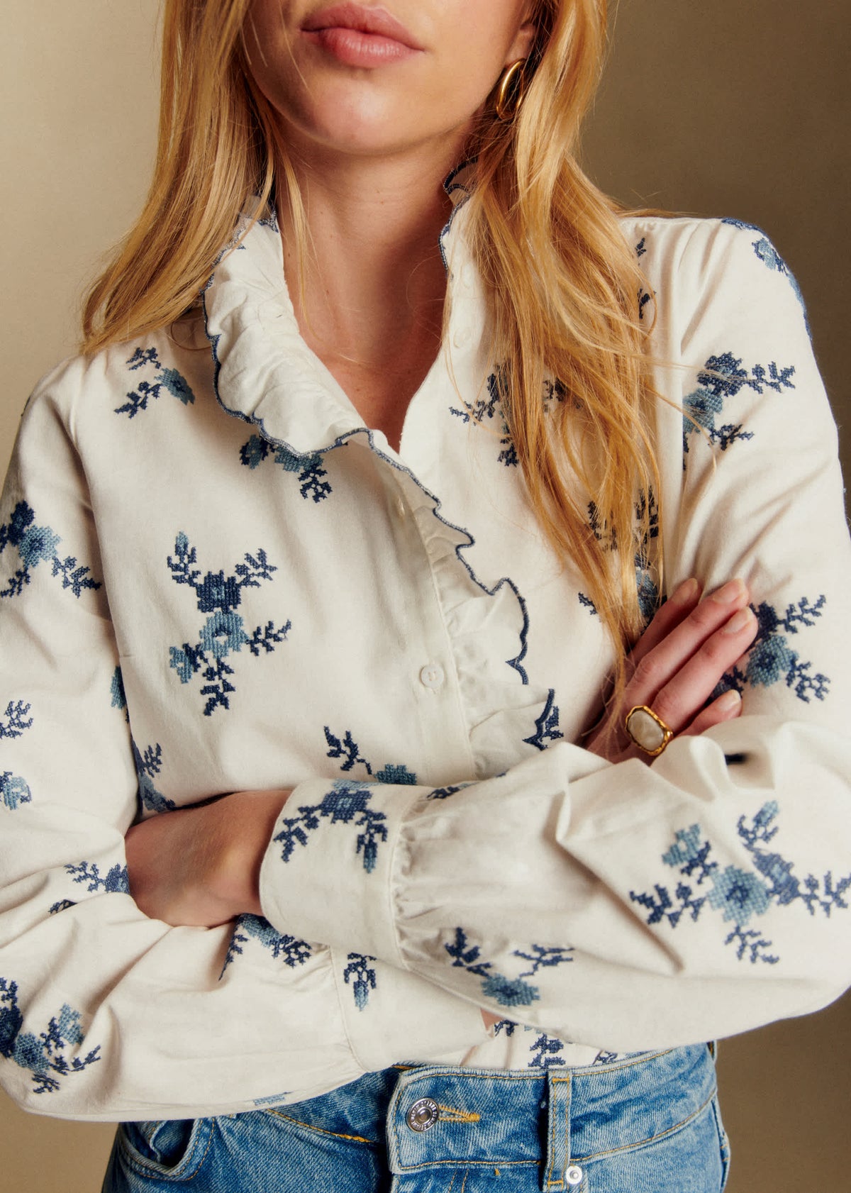 Chemise Chlo - Bico Bleu Fond Ecru