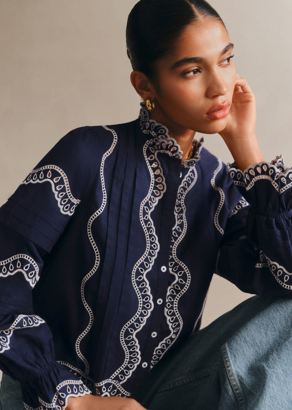 Chemise Françoise - Ecru Fond Marine