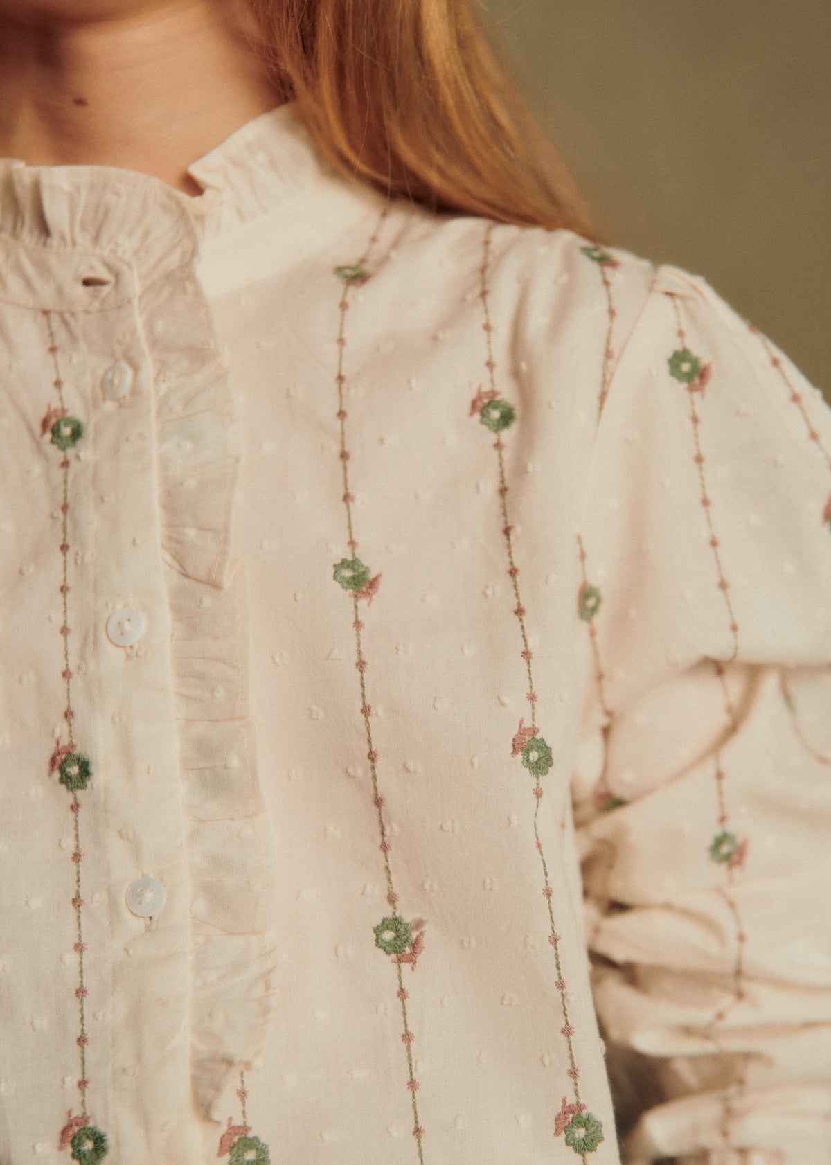 Chemise Chlo - Broderie Sauge / Camel Fond Ecru