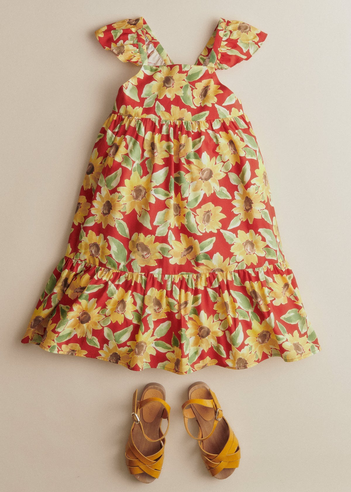Robe Martha - Imprimé Tournesols Rouge