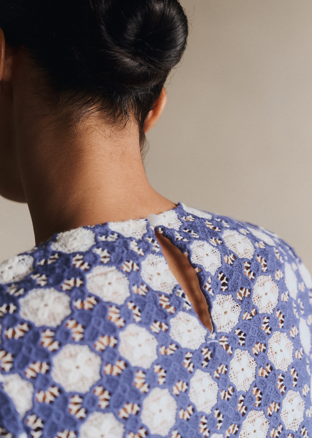 Blouse Jesse - Guipure Contrastée Marine Écru