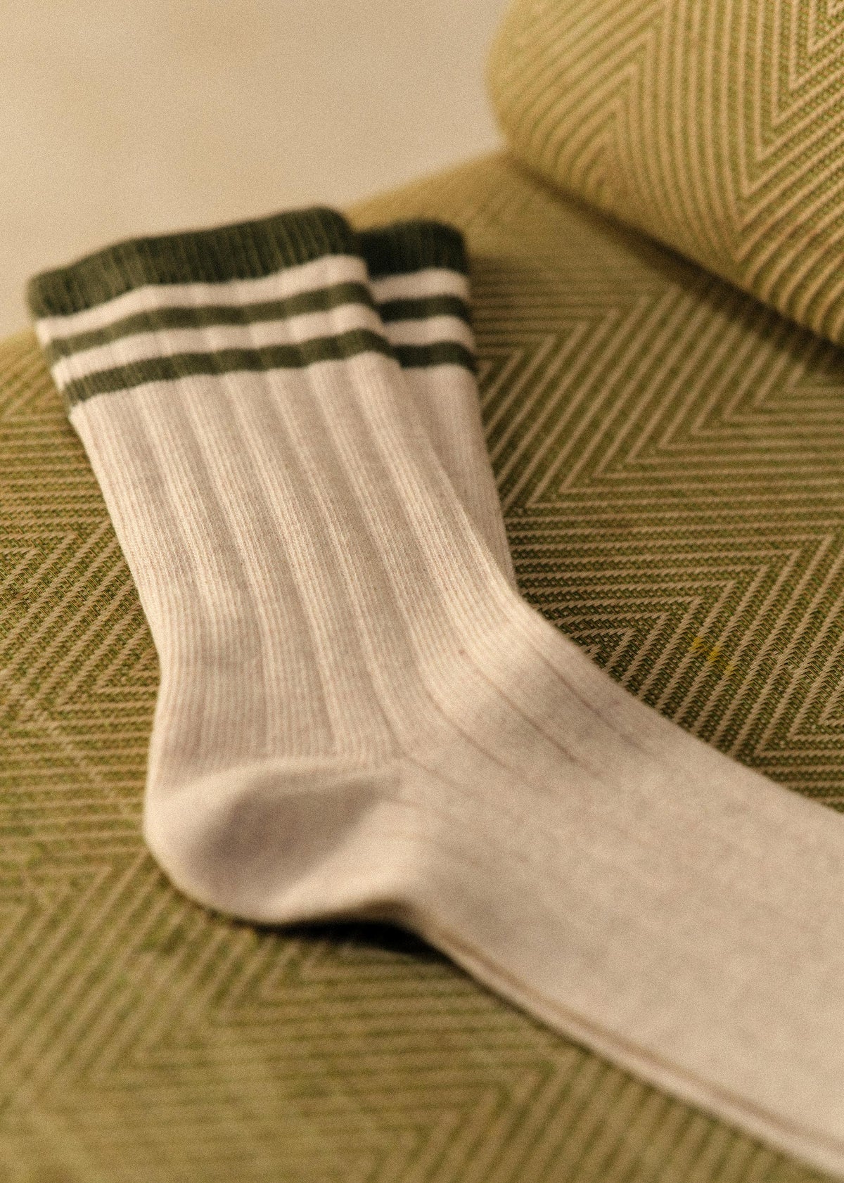 Chaussettes Russel - Écru Rayures Kaki