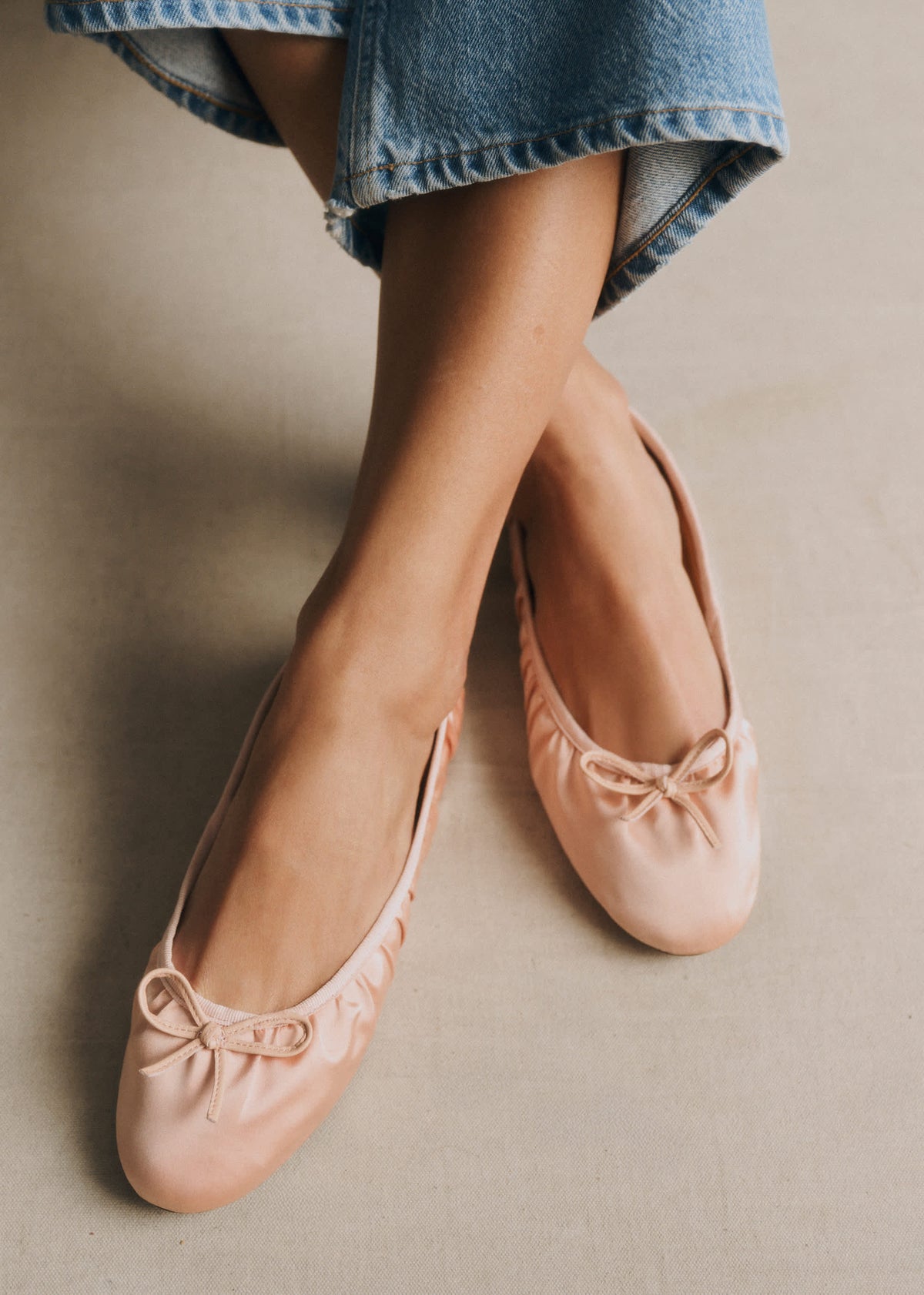 Ballerines Low Agathe - Rose Pâle Satin Plissé