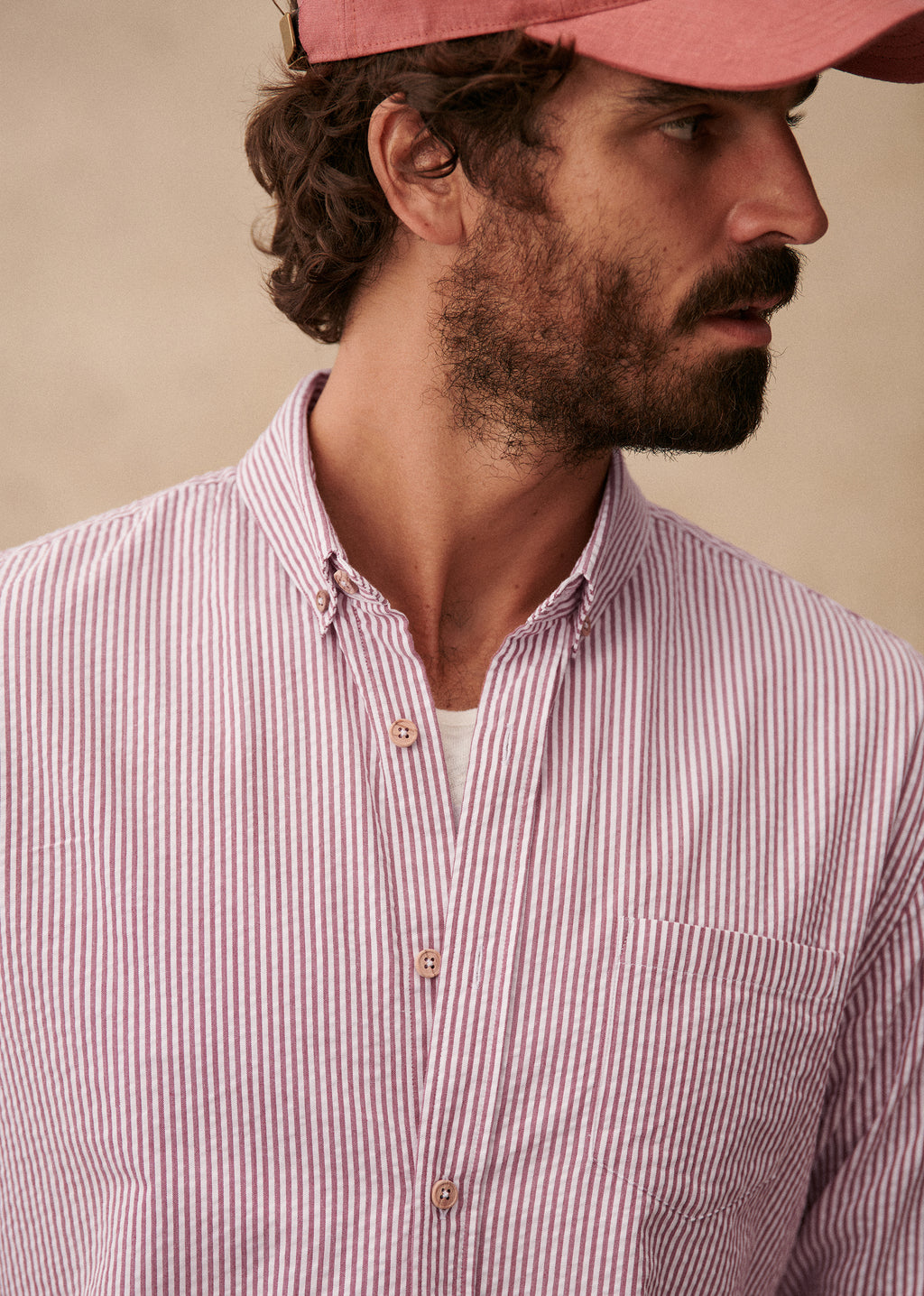Chemise Charlie Seersucker - Blanc / Bordeaux