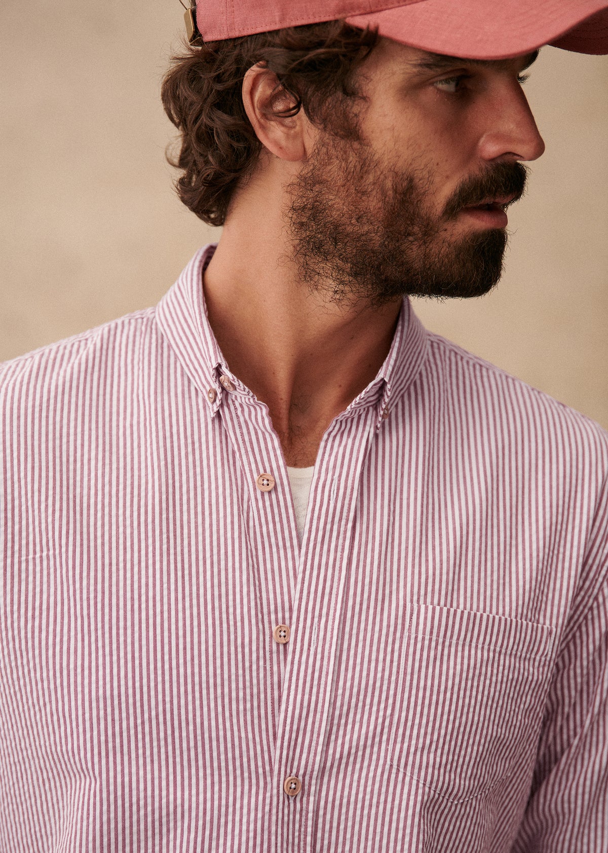 Chemise Charlie Seersucker - Blanc / Bordeaux