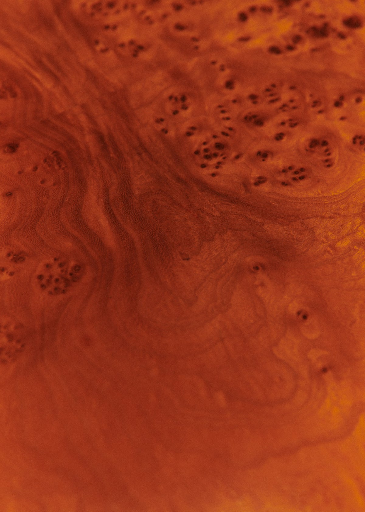 Table basse vintage en loupe d'orme finition laiton - Loupe d'orme