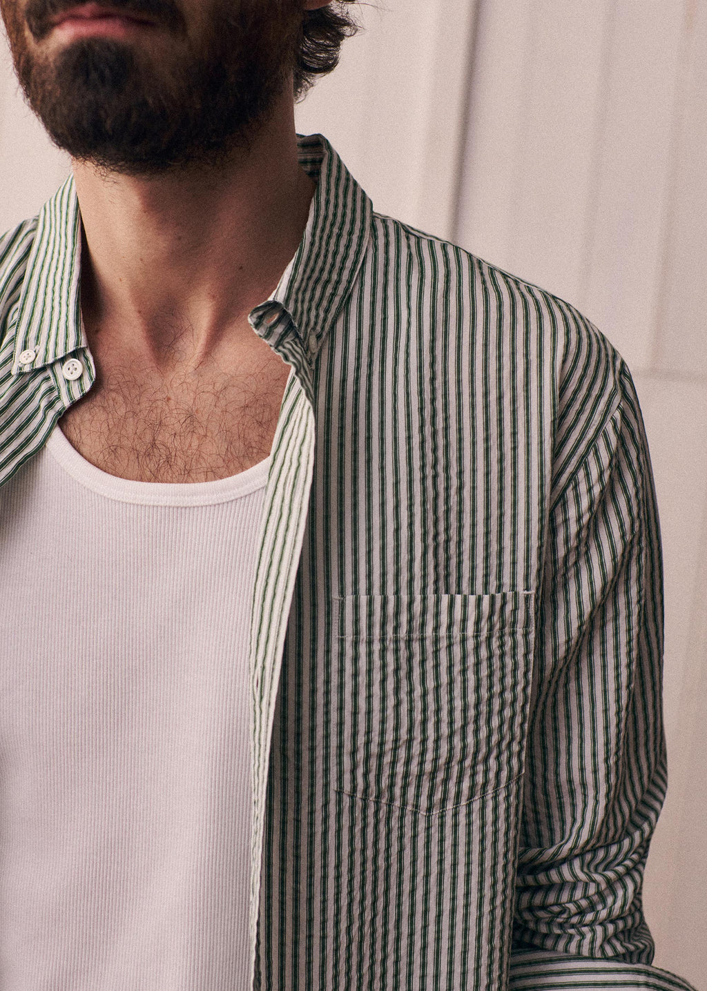 Chemise Charlie Seersucker - Blanc Rayures Vertes