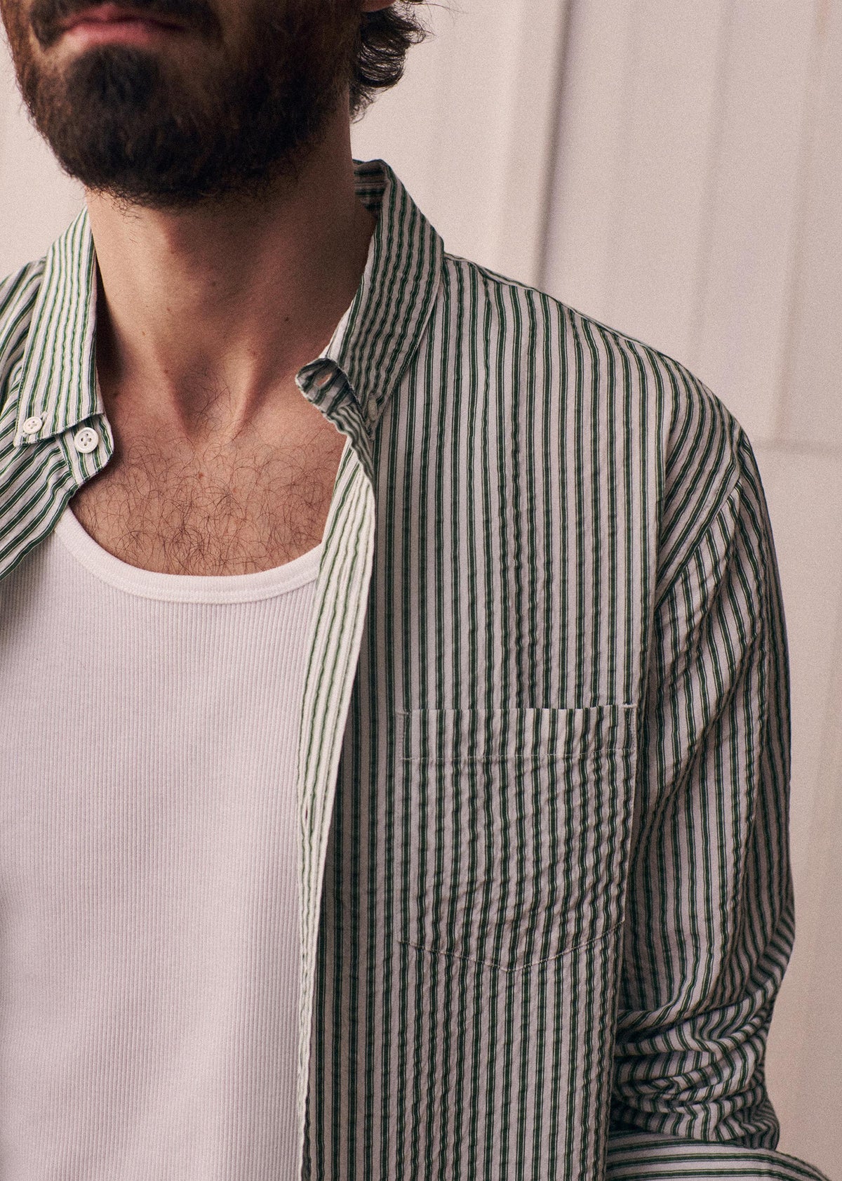 Chemise Charlie Seersucker - Blanc Rayures Vertes