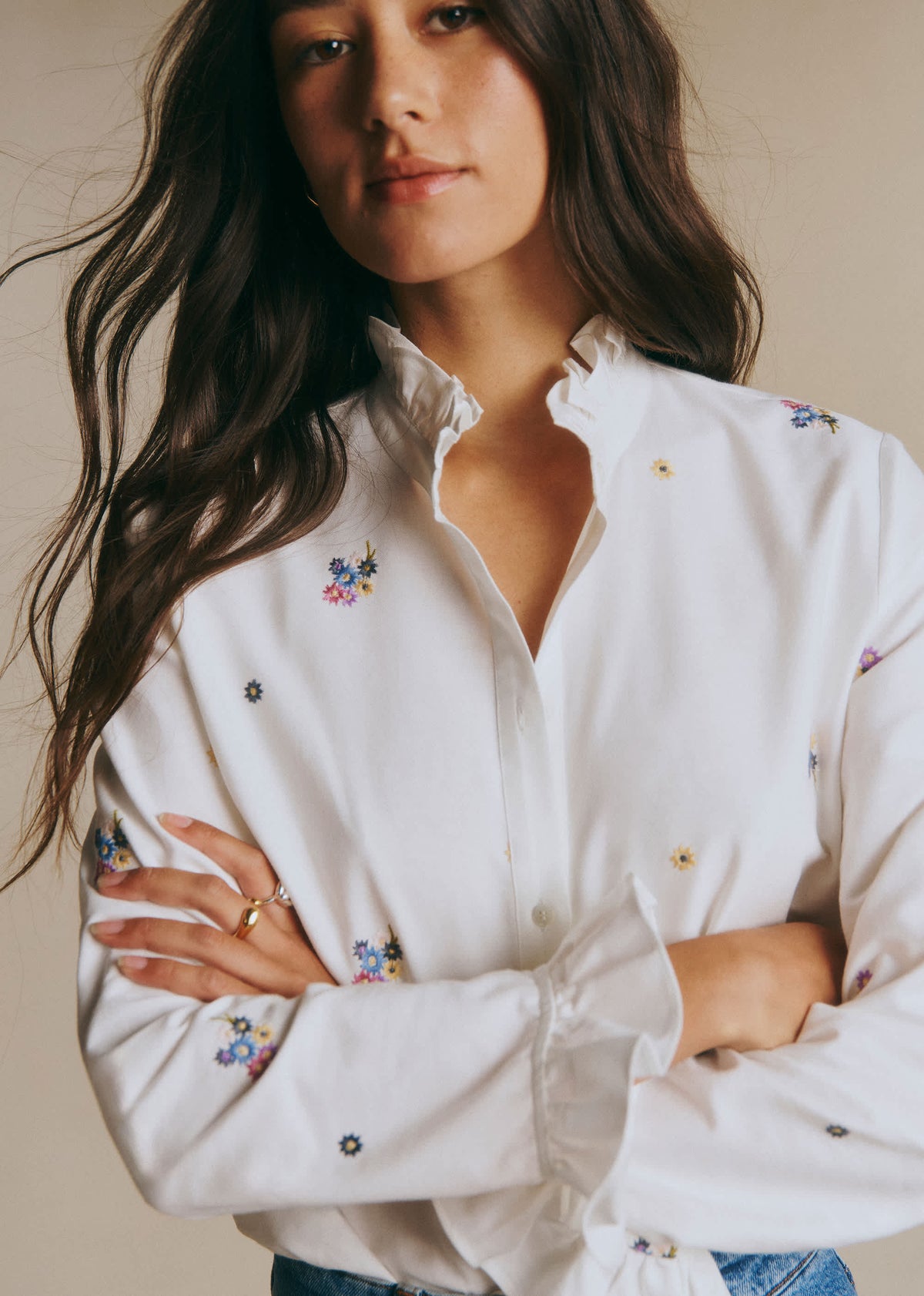 Chemise Erine - Broderie Contrastée Multico Fond Ecru