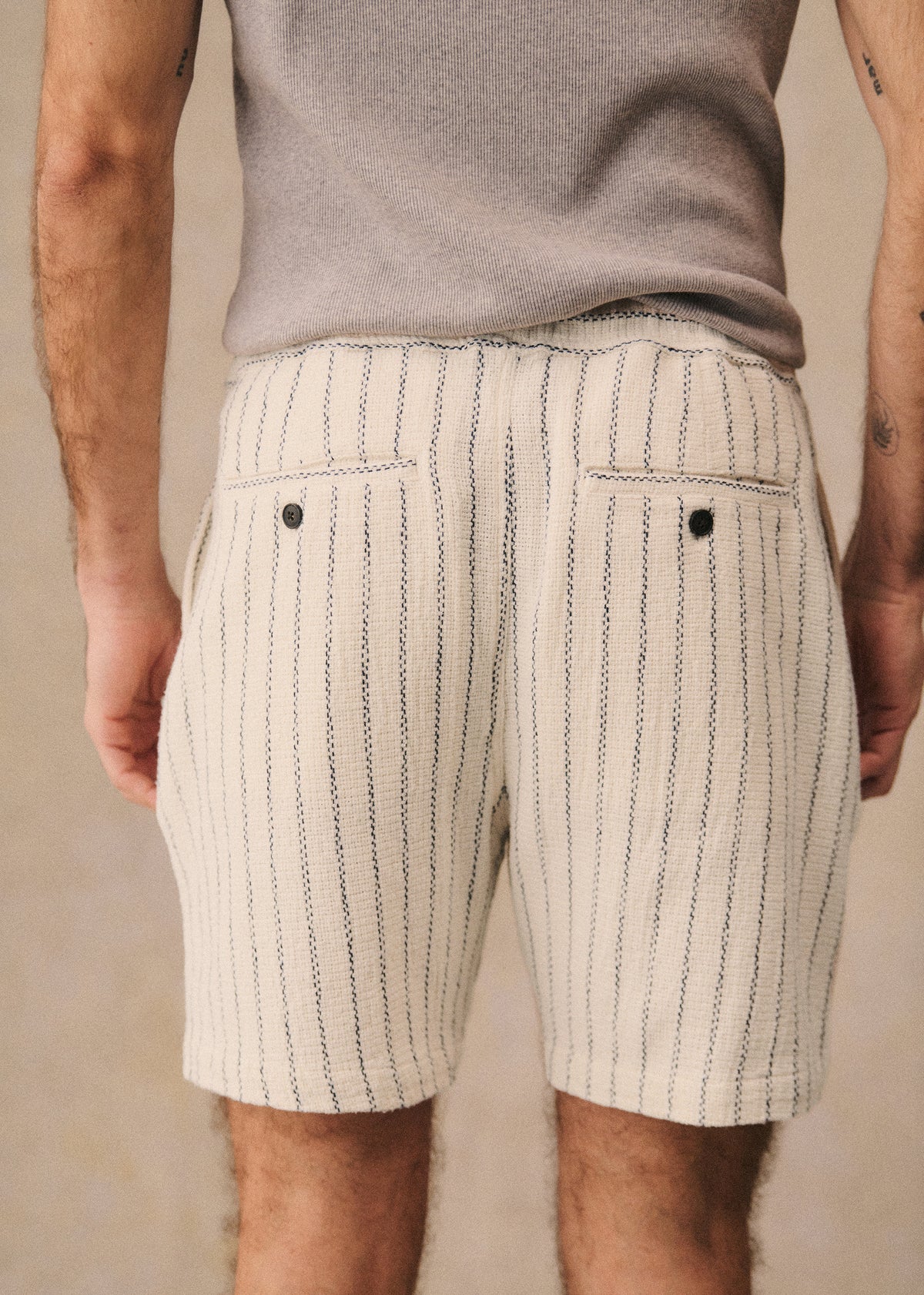Short Priam Texturé - Écru Rayures Bleues