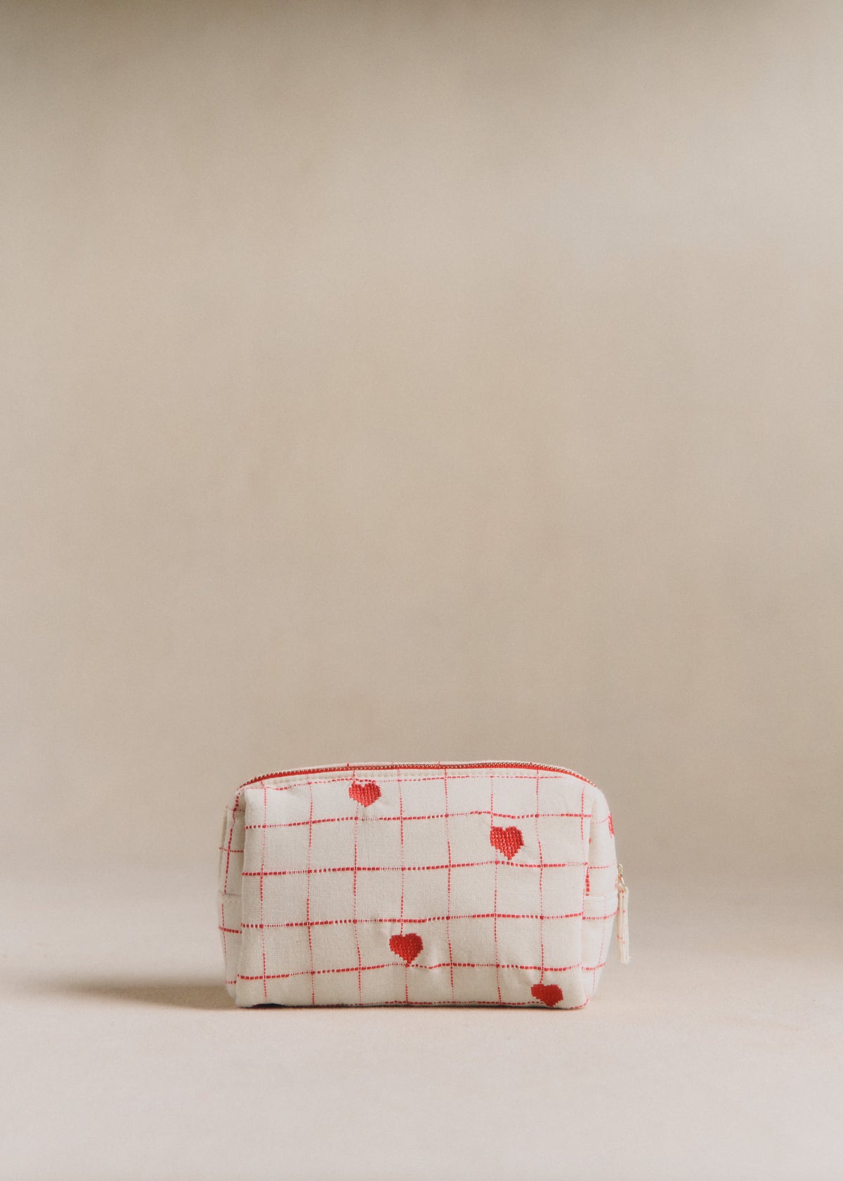 Trousse de beauté - Broderie Coeurs Rouges