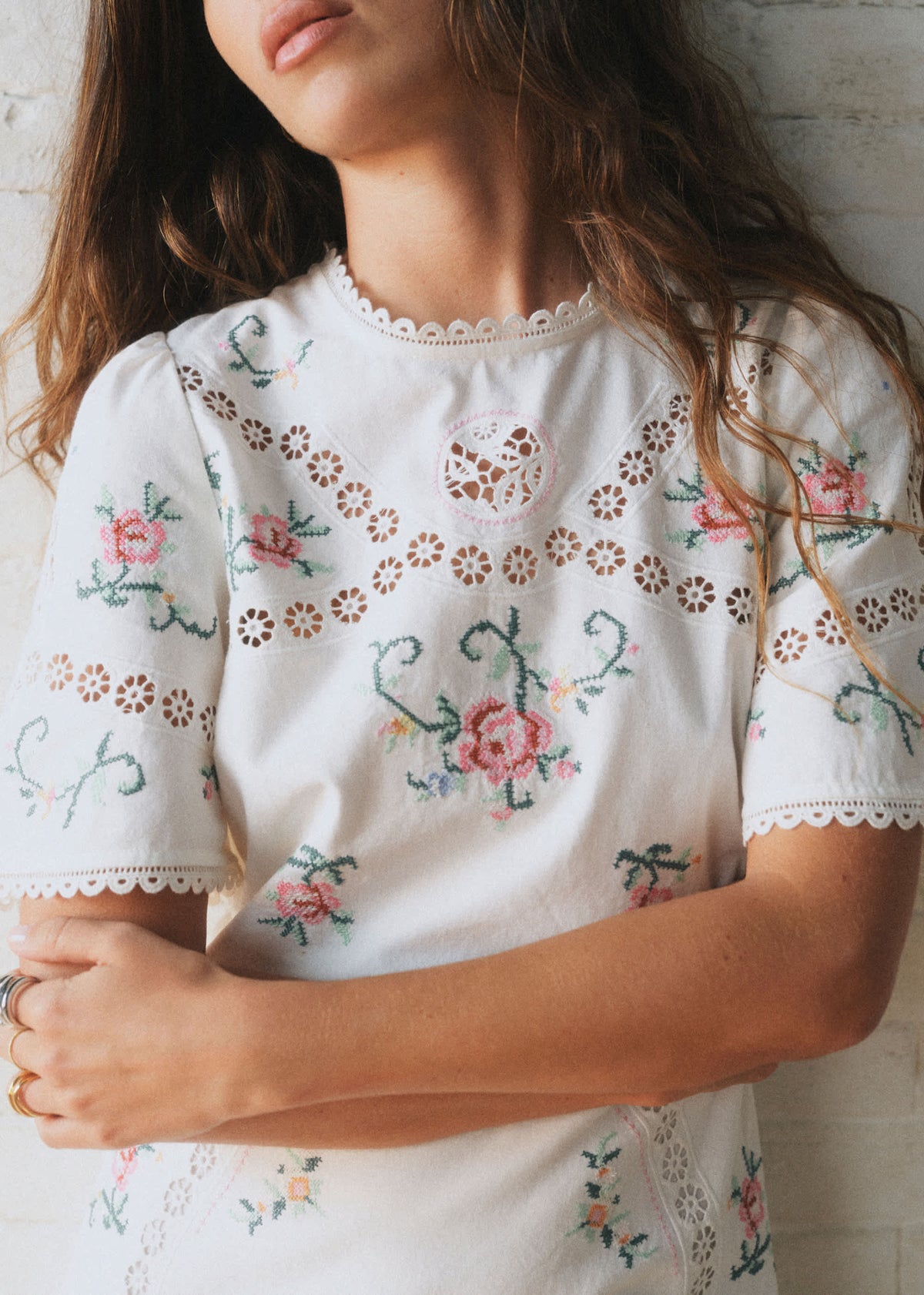 Robe Olivia - Sézane x SEA NY - Broderie Contrastée Mini Multico Fond Écru