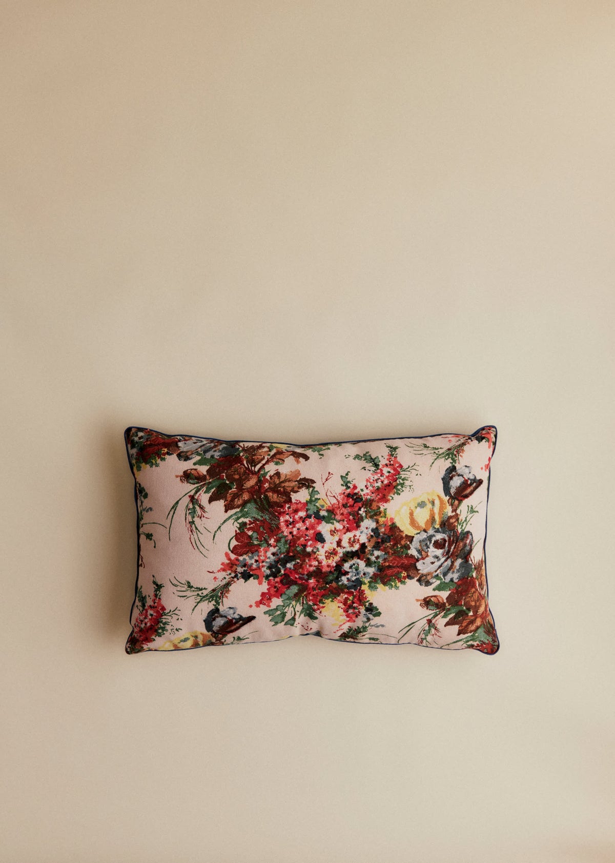 Coussin vintage velours bleu - Petit modèle - Imprimé Branches Multico