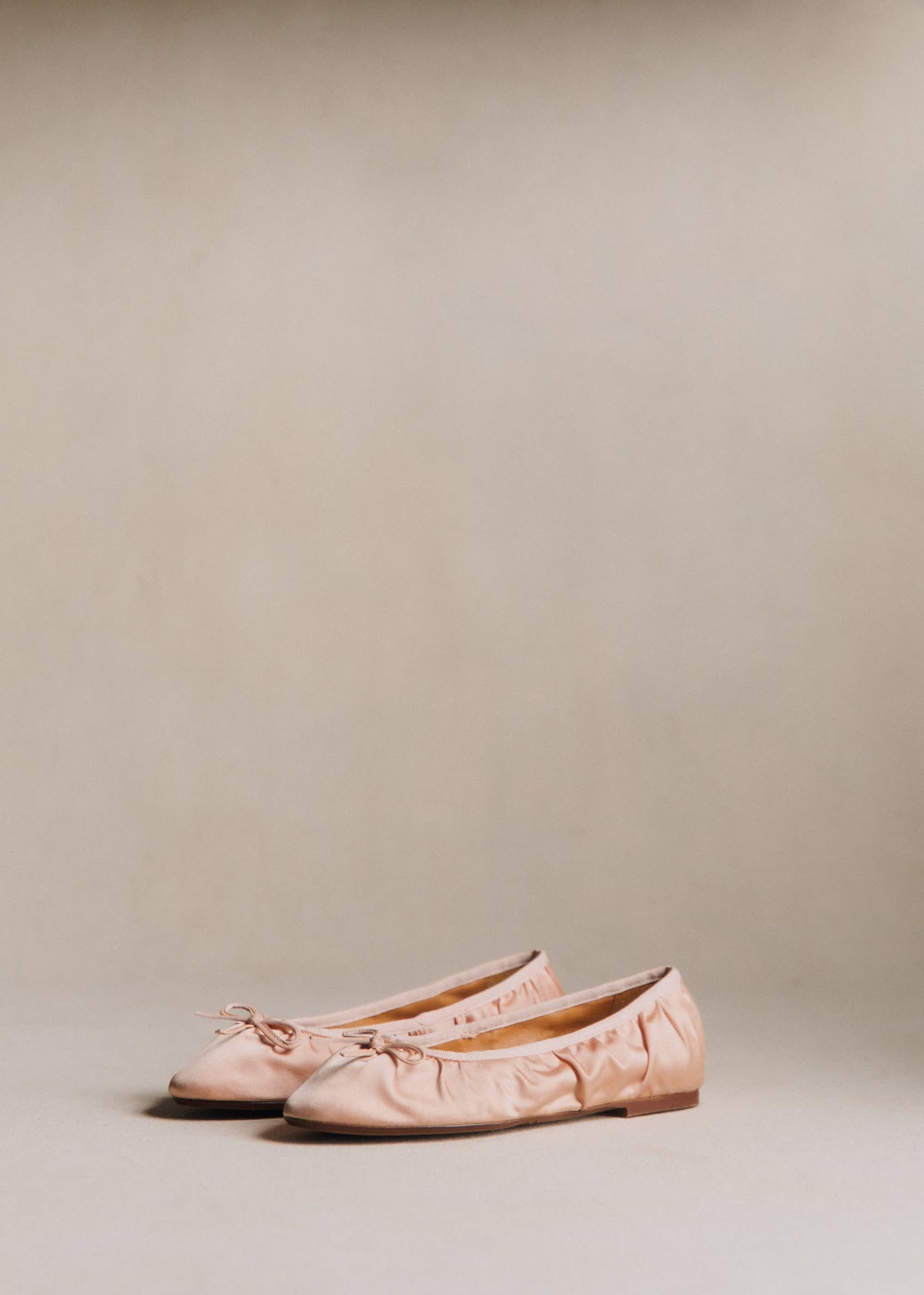 Ballerines Low Agathe - Rose Pâle Satin Plissé