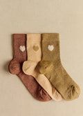 Coffret de 3 chaussettes lurex coeur - Brun Kaki Doré